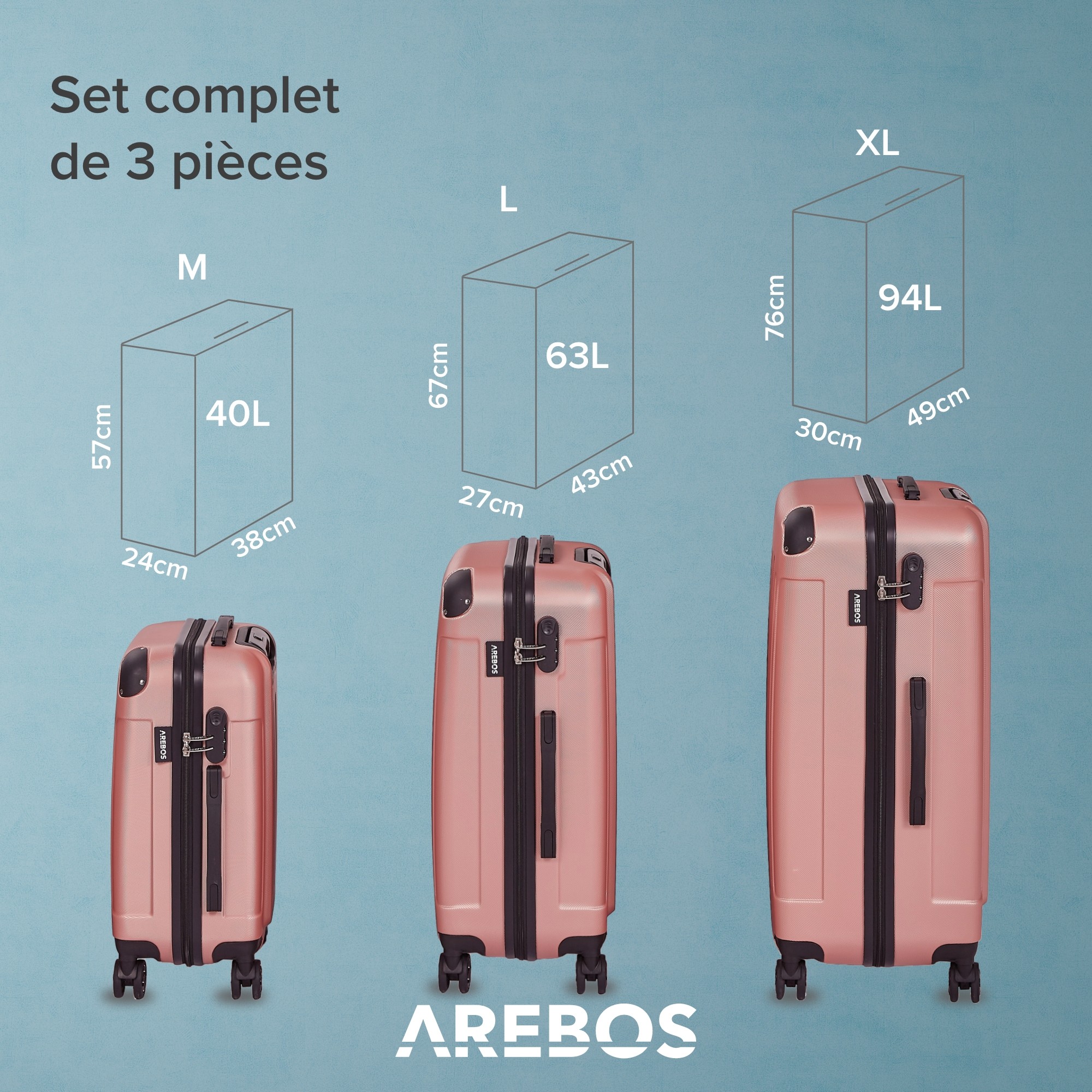 Ensemble Bagages de Voyage ELLE Chic 3 pièces Ensemble de valise de voyage  / Trolleyset - Rose - Set de 3 valises à la Fnac