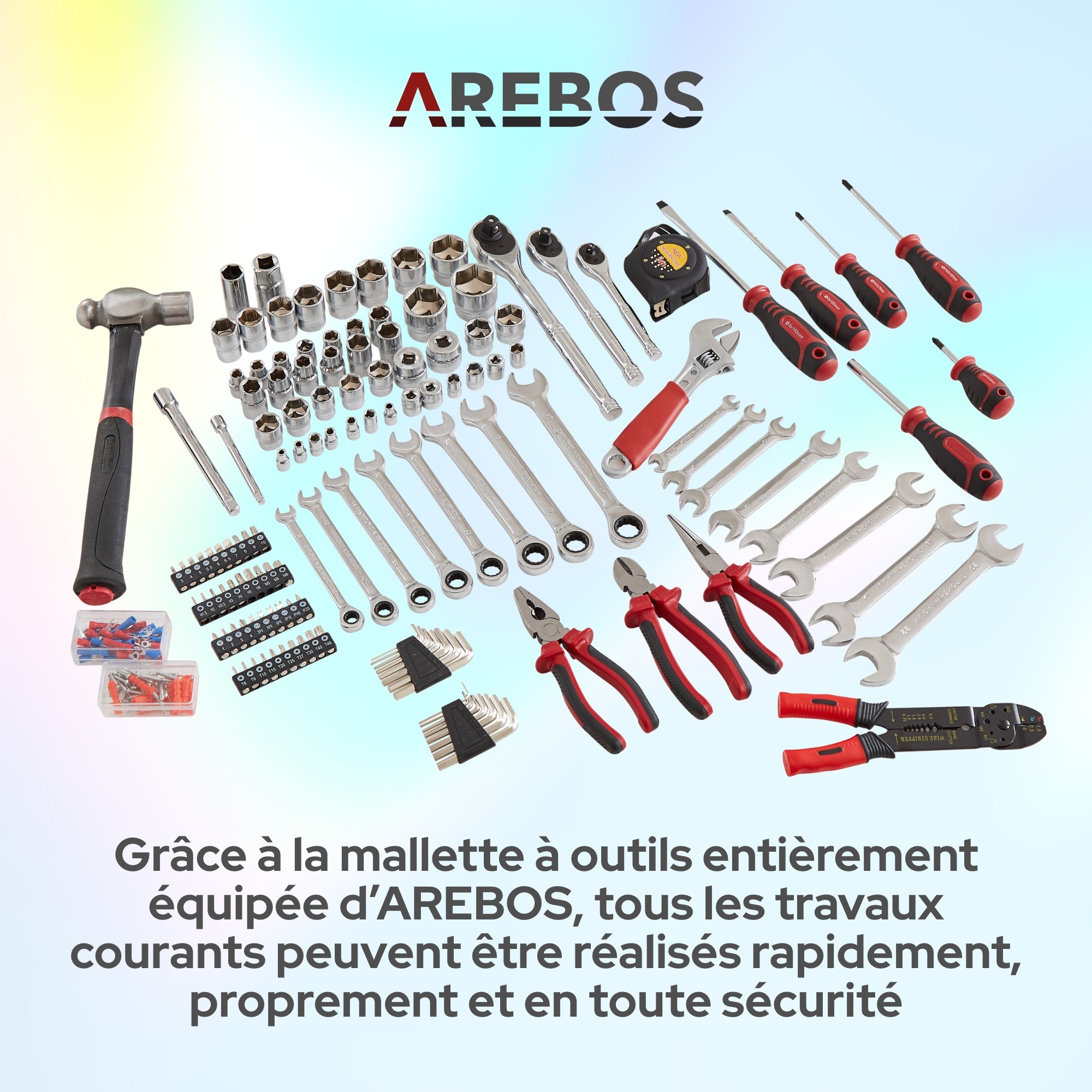 Arebos Boîte à outils avec 3 tiroirs et 2 compartiments de