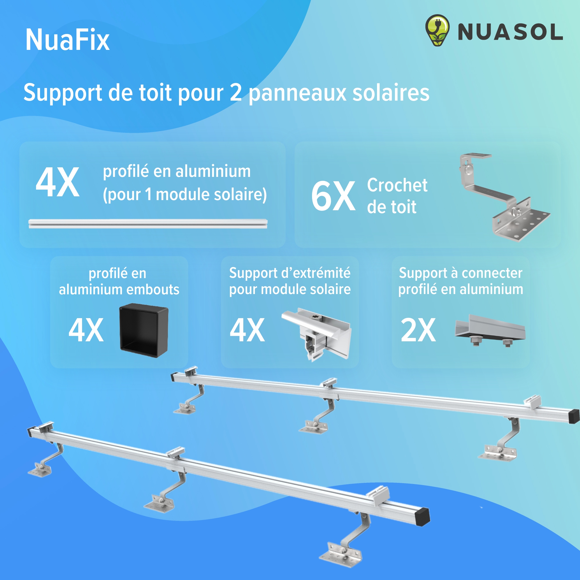Kit de montage Nuasol photovoltaïque pour toit en tuiles - 2 module -  4252023114660 - Montages