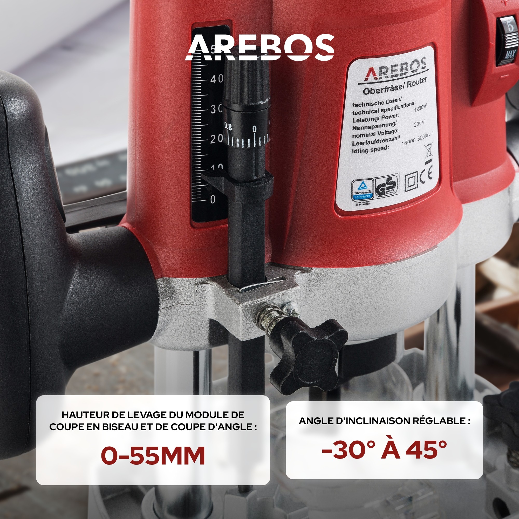 Défonceuse affleureuse électrique, Dewinner à Bois 1200W