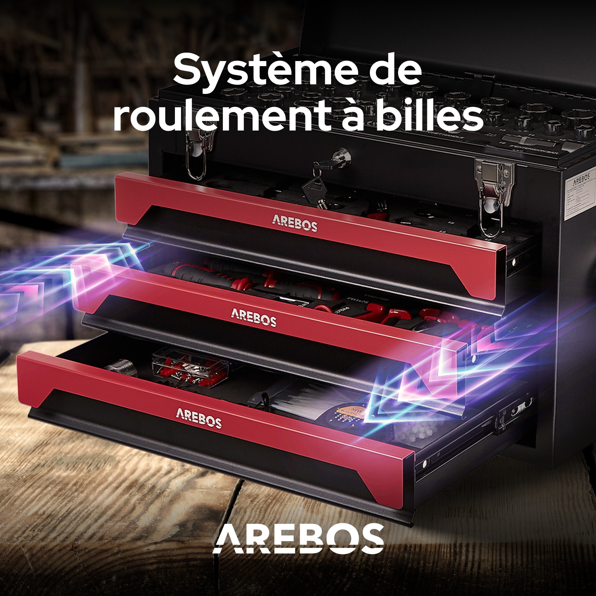 Arebos Boîte à outils avec 3 tiroirs et 2 compartiments de