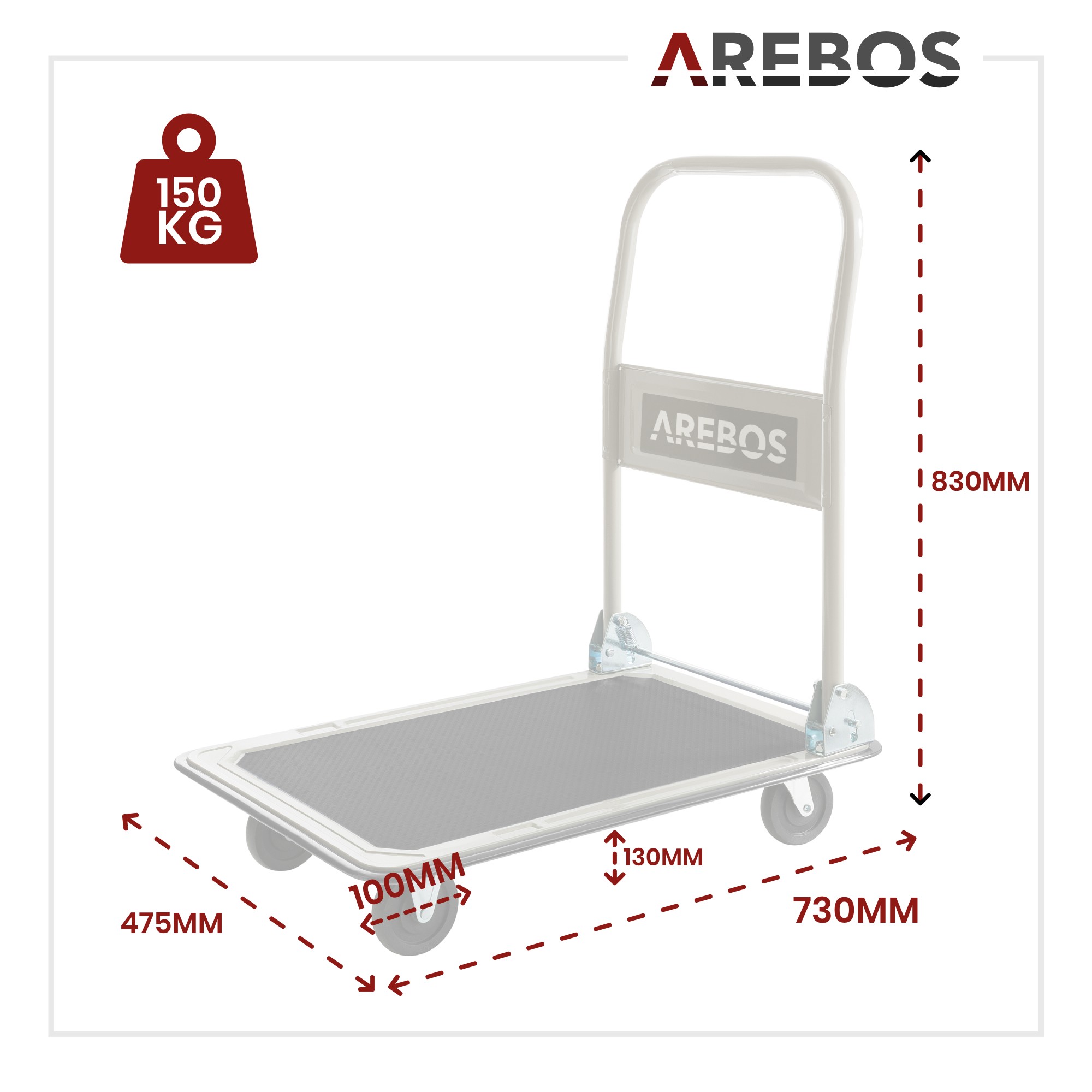 AREBOS Pliable Chariot à Plate-Forme Chariot de Transport Manuel