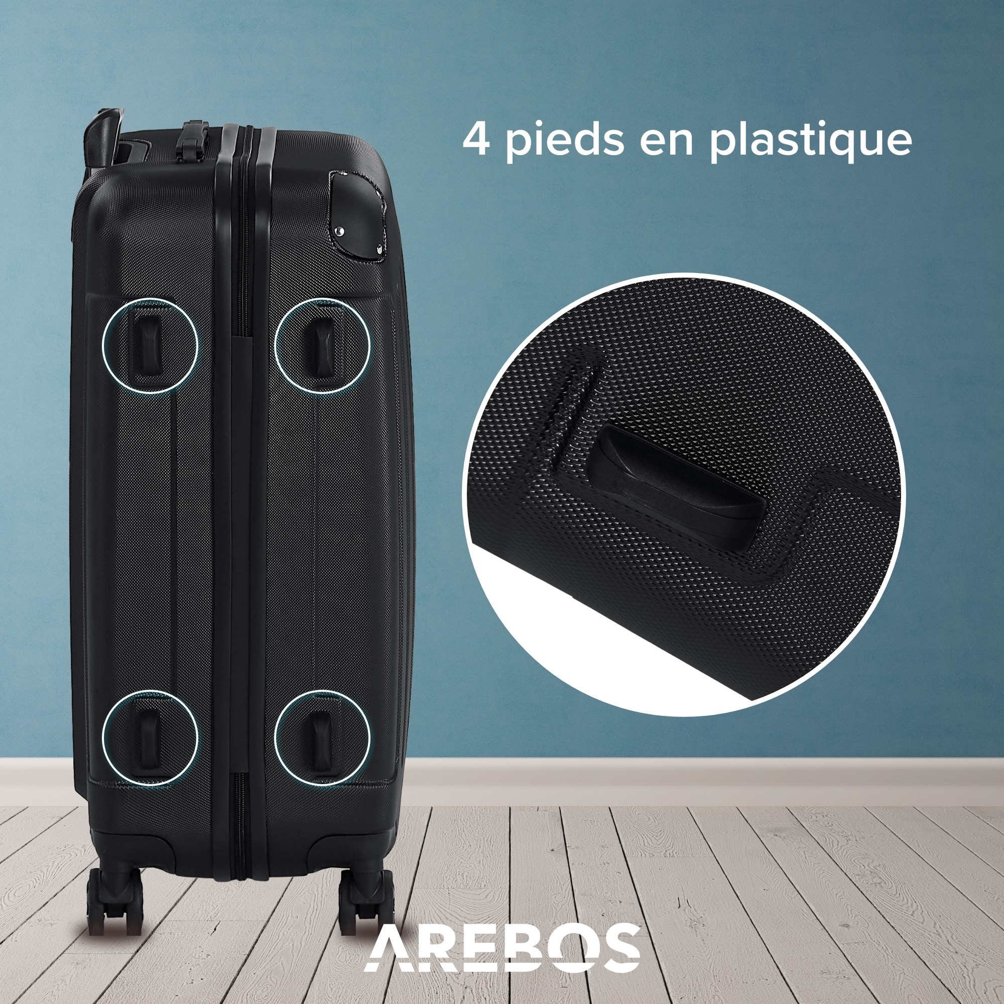 Set de 3 Valises Rigides Légeres à 4 roulettes, Bagage Cabine 57cm/ 67cm /  78cm, Noir