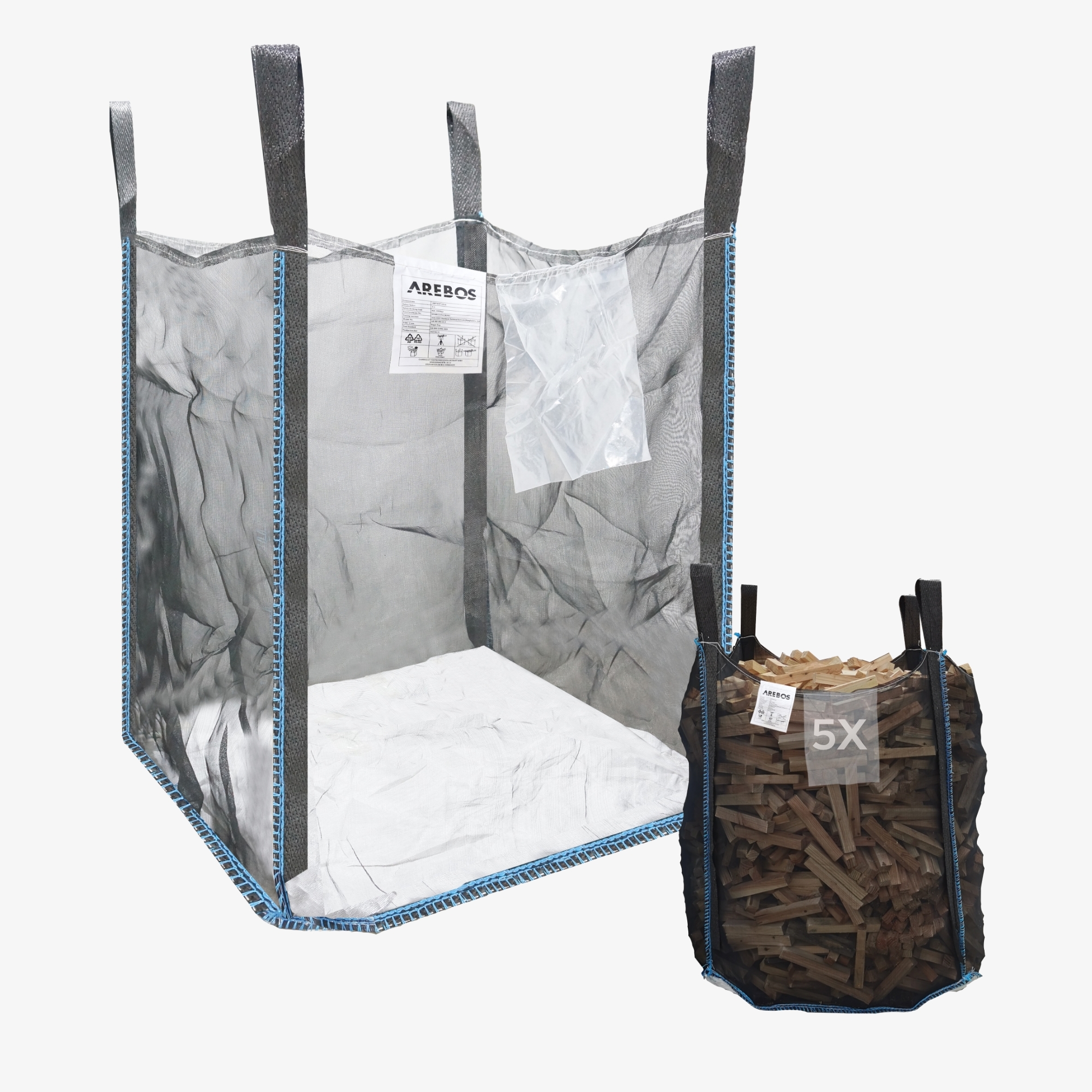 Arebos 5x Sac en bois premium sac à bois de chauffage stable et indéchirable pour le bois chauffage capacité charge 1000 kg