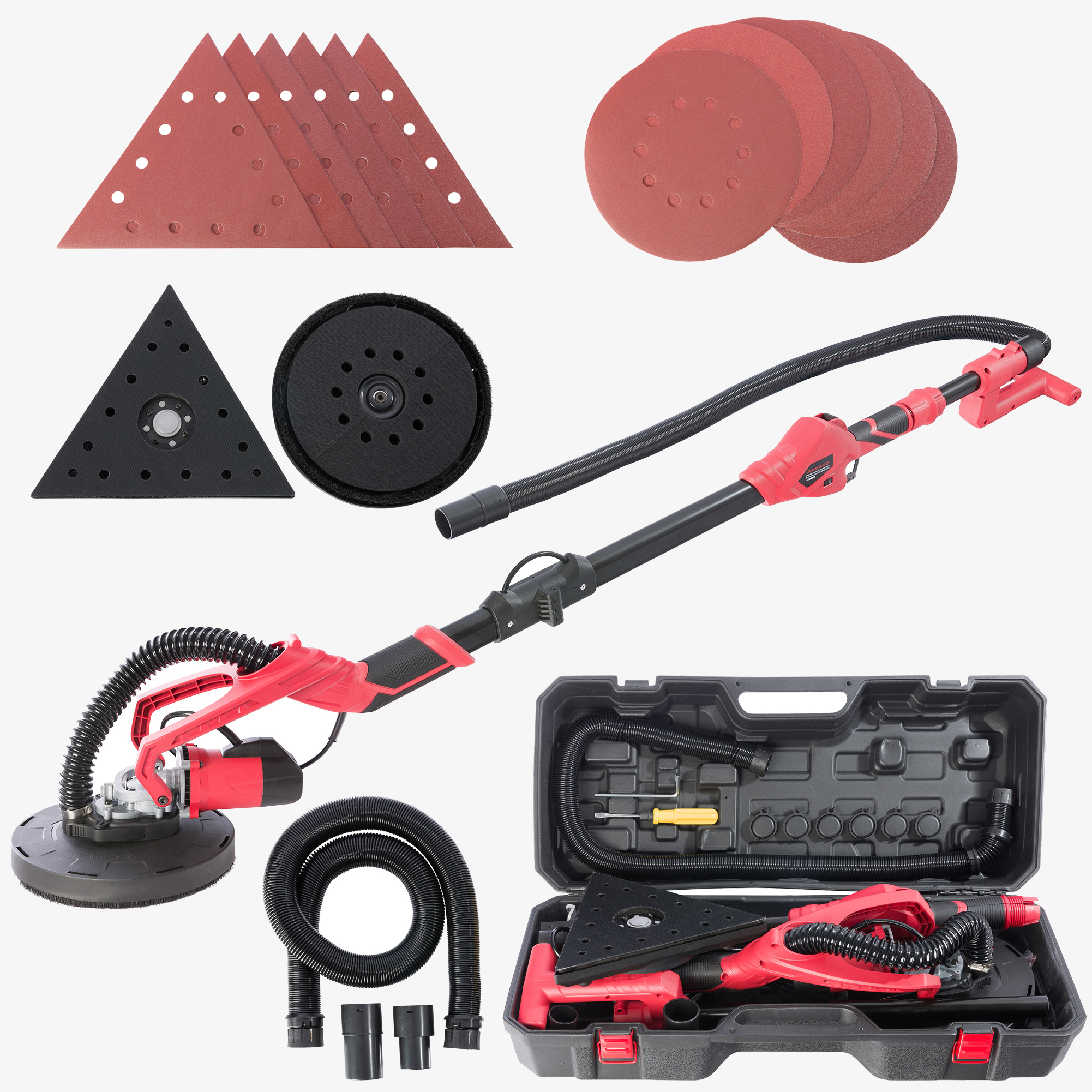 Arebos Ponceuse Girafe Ø225mm Barre télescopique Tête Pivotante Double Pad