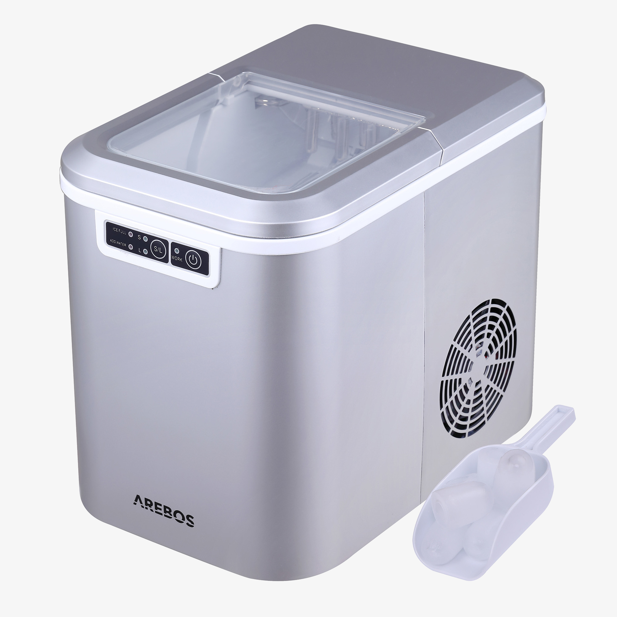 Arebos Machine à glaçons 2,2L - 2 tailles de glaçons,écran LED,minuterie,12kg en 24h.