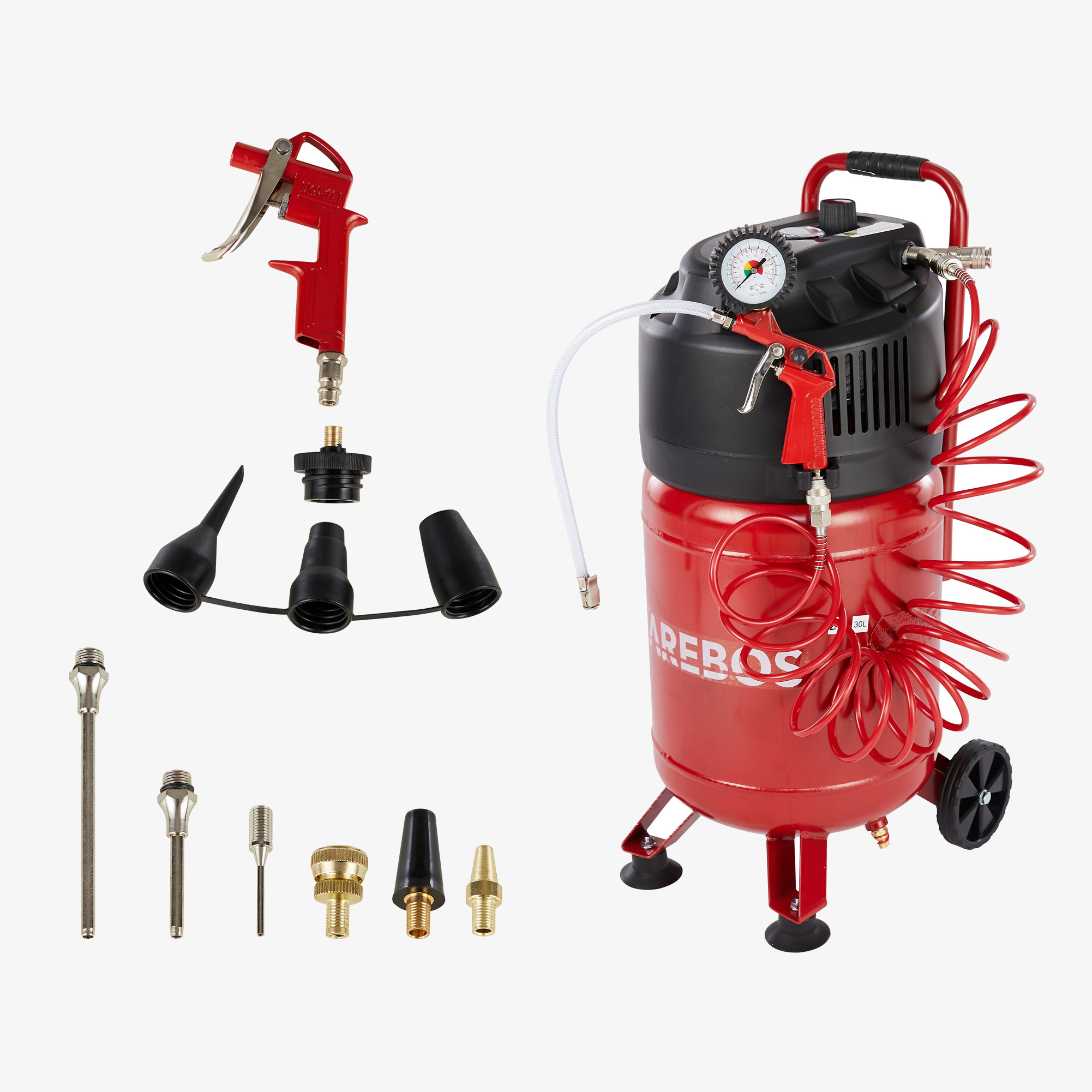 Arebos Compresseur d'air avec kit d'accessoires 13 pièces Arrêt automatique 30litres Noir/Rouge
