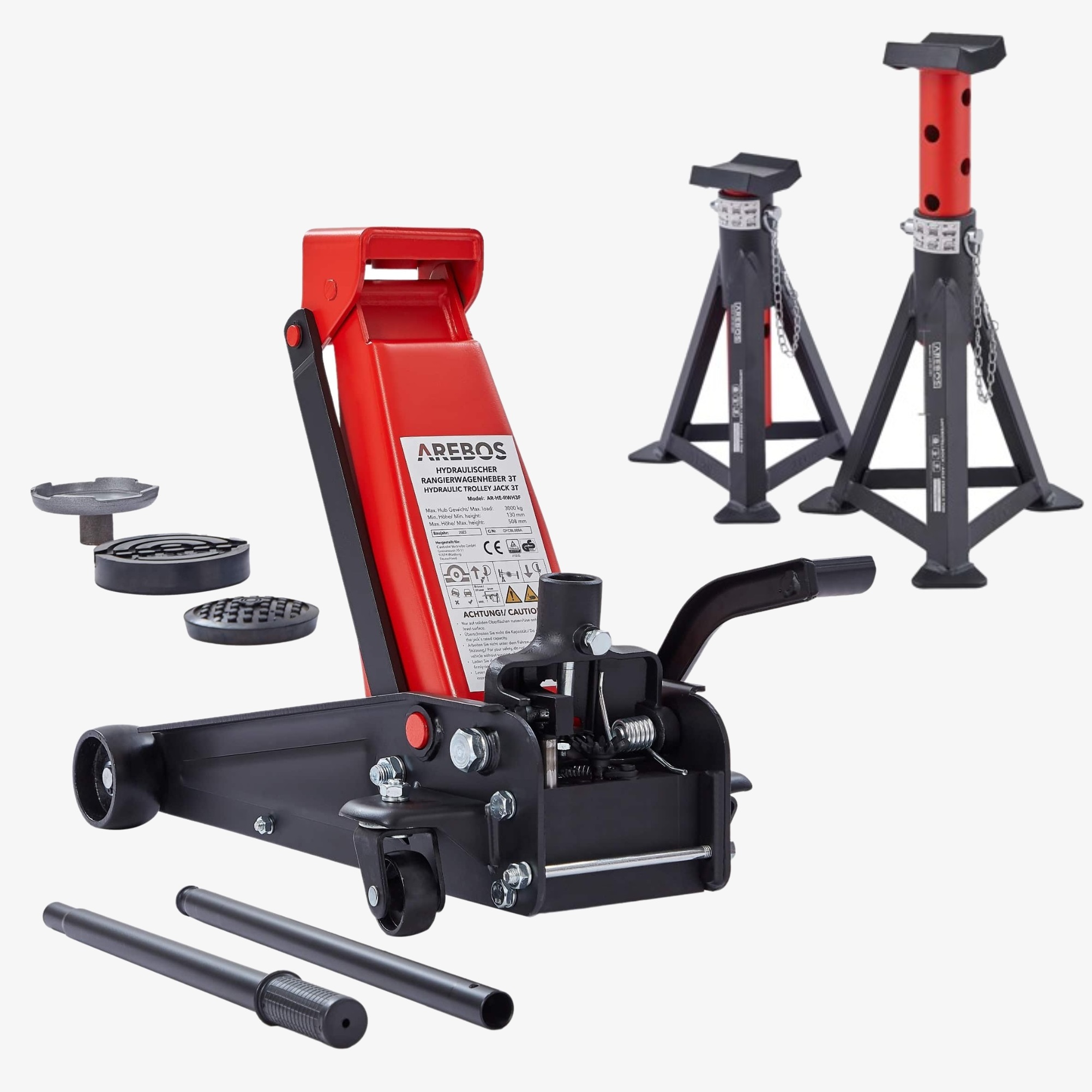 Arebos 3T Cric hydraulique de manœuvre Cric de voiture Tréteaux de support