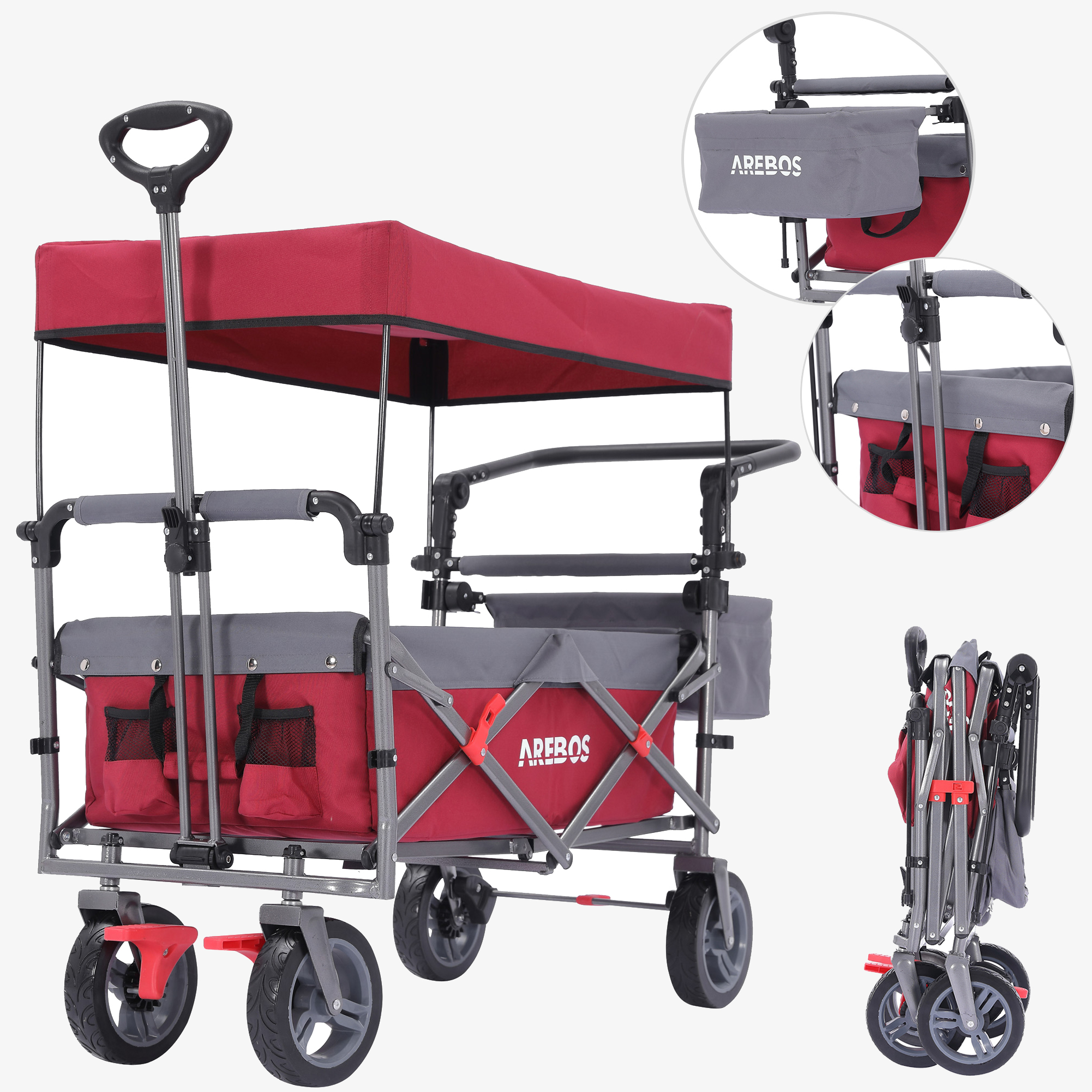Arebos Chariot de Transport Chariot à Main système de Sangle Pliable Frein 100 kg Bleu