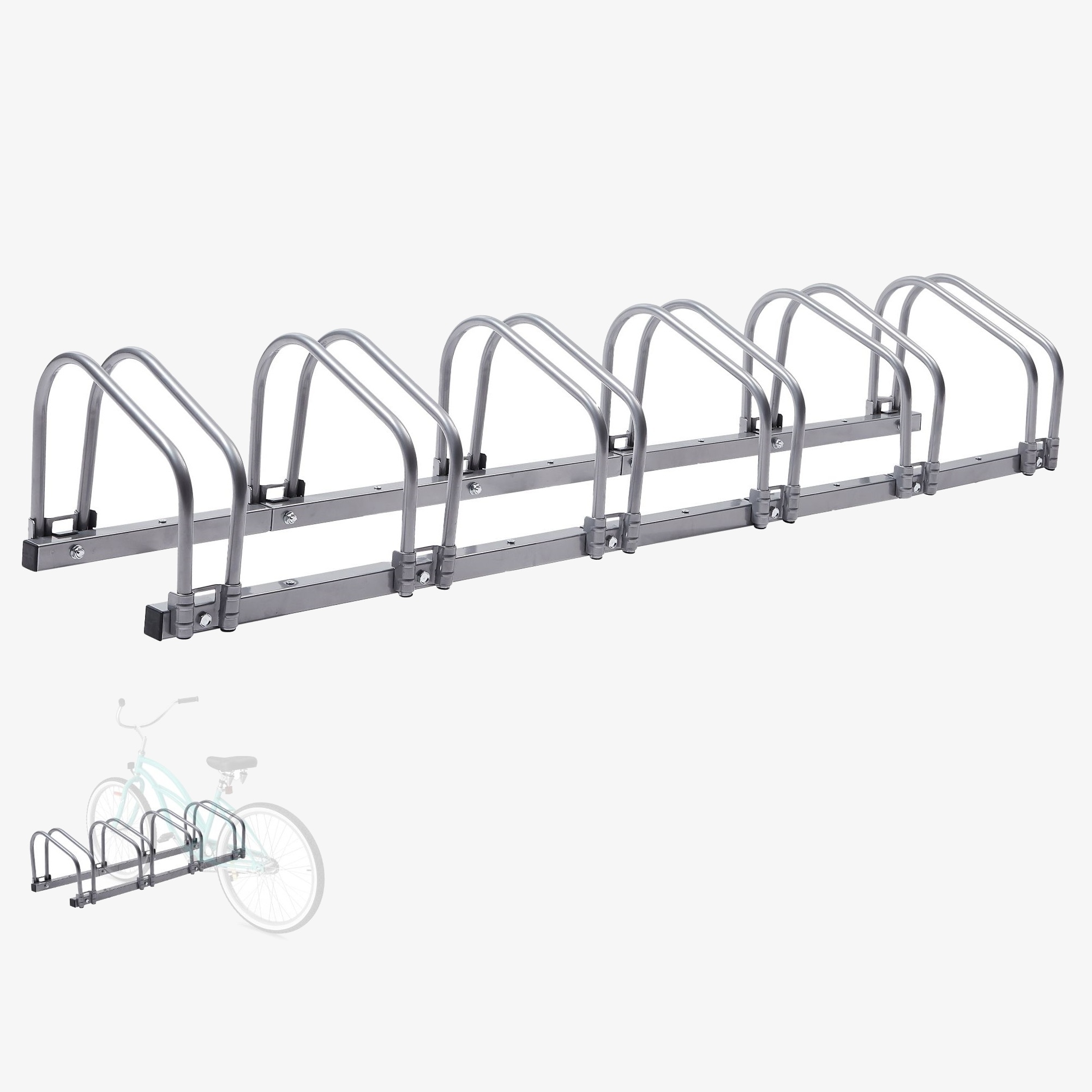 Arebos Supports à vélos pour 6 vélos | Supports à vélos 160 x 30 x 26cm | Montage au sol ou au mur | Pied à poser argent
