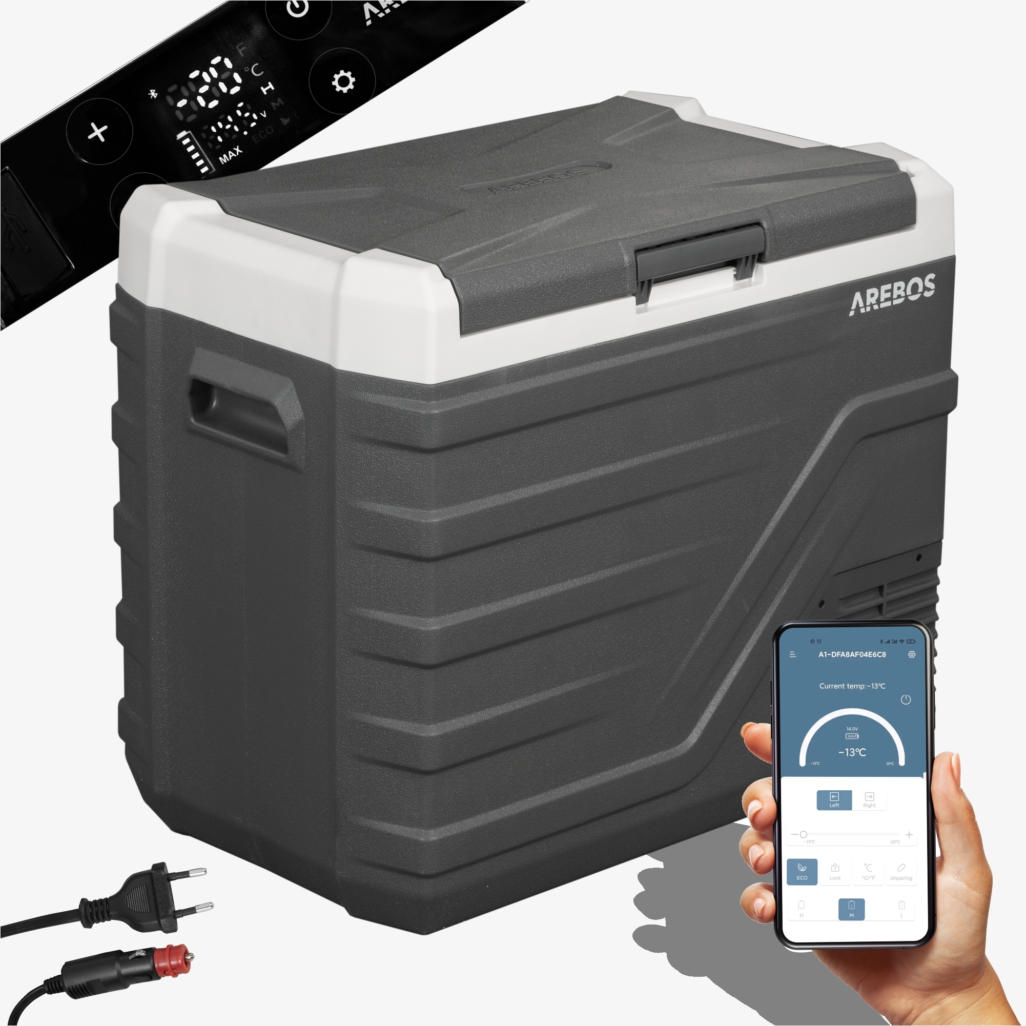 Arebos Glacière à compresseur 43L Commande APP Connexion USB Mode ECO Fonction froid & chaud