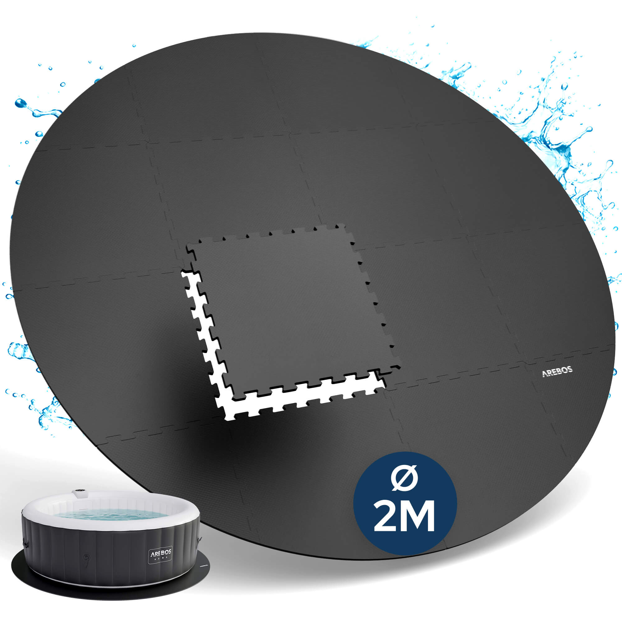 AREBOS tapis de protection piscine rond Ø200 cm, 16 dalles EVA puzzle antidérapantes et imperméables spa