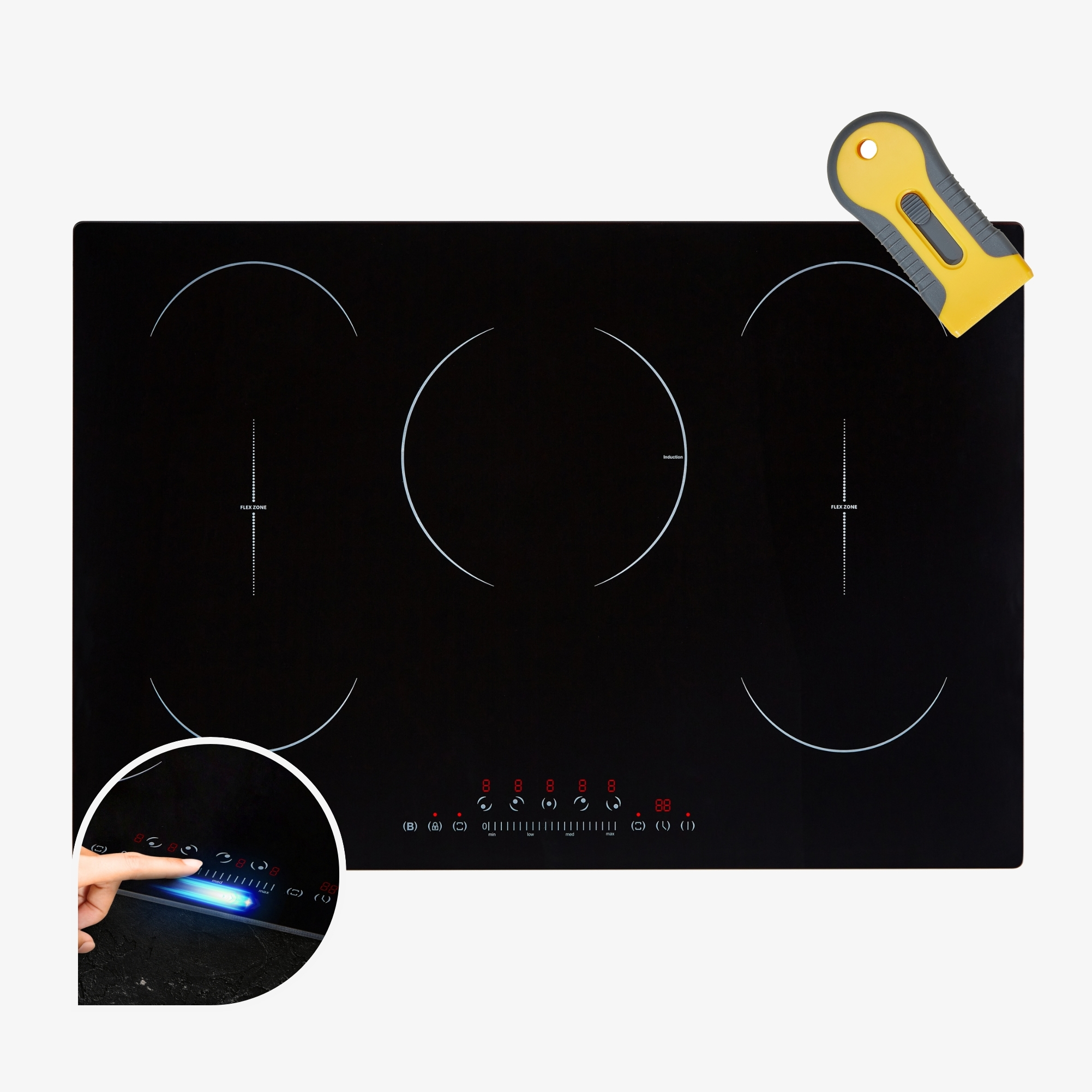 Arebos Table de cuisson à induction 2 zones de flexion doubles Vitrocéramique Plaques de cuisson Autonome 9800 W 5 zones