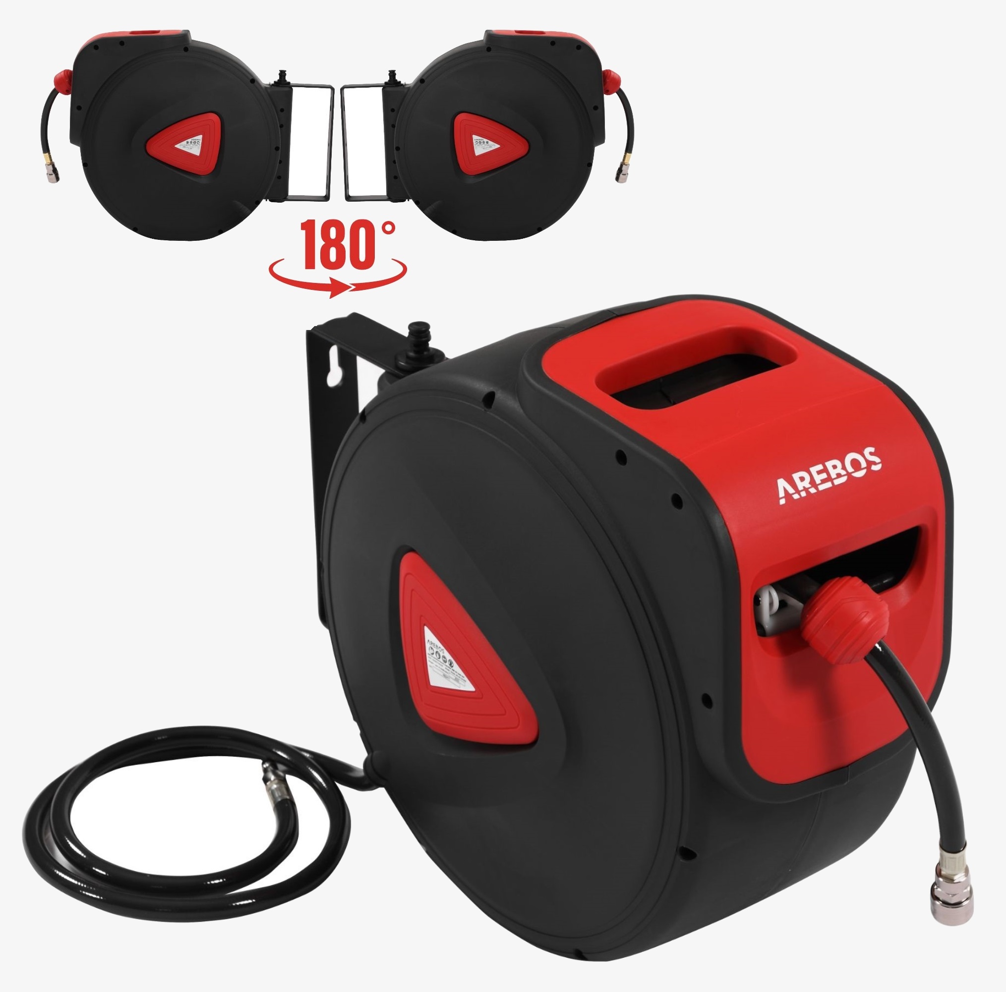 Arebos Tuyau d'air comprimé 30m Enrouleur,support mural,raccord rapide 1/4",pivotant à 180
