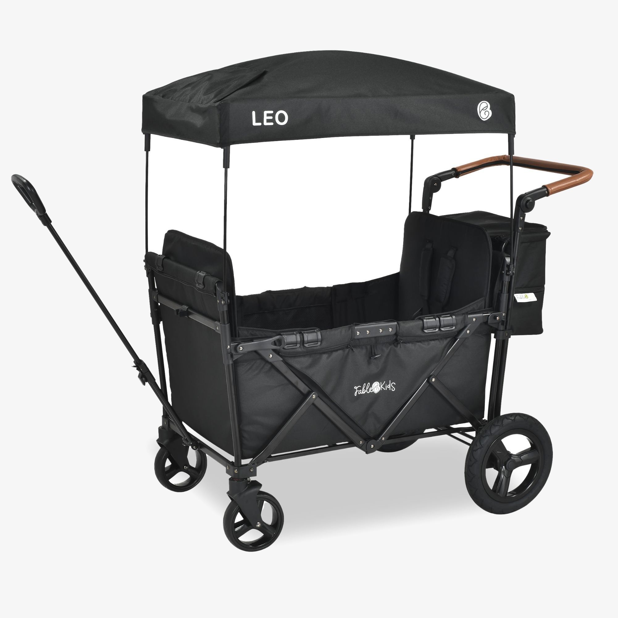 FableKids Chariot à bras LEO X2 plus - sacoche arrière XXL, barre de poussée & de traction, sièges amovibles