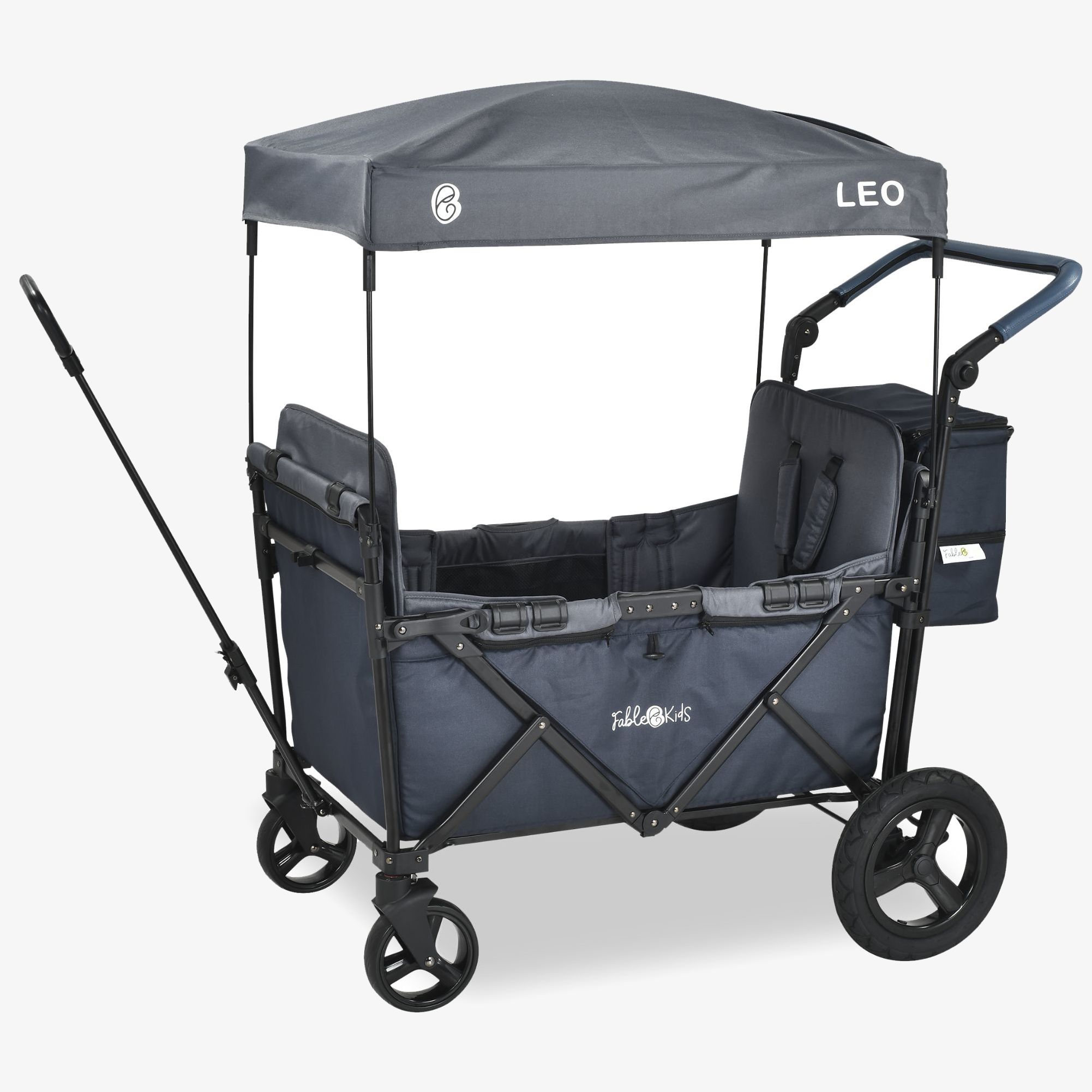 FableKids Chariot à bras LEO X2 plus - sacoche arrière XXL, barre de poussée & de traction, sièges amovibles