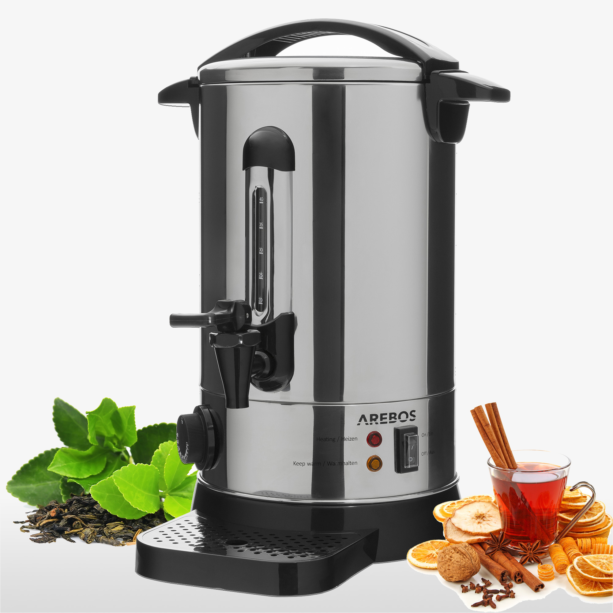 Arebos Distributeur de Boisson Chaudes 950W 8,8L Réglage de la température 30-110°C Argenté