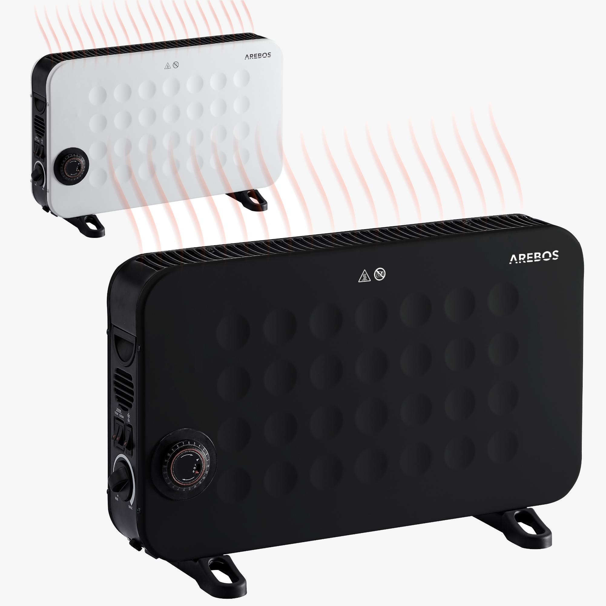 Arebos Convecteur électrique 2000W,turbo ventilateur,thermostat,détecteur de gel - noir
