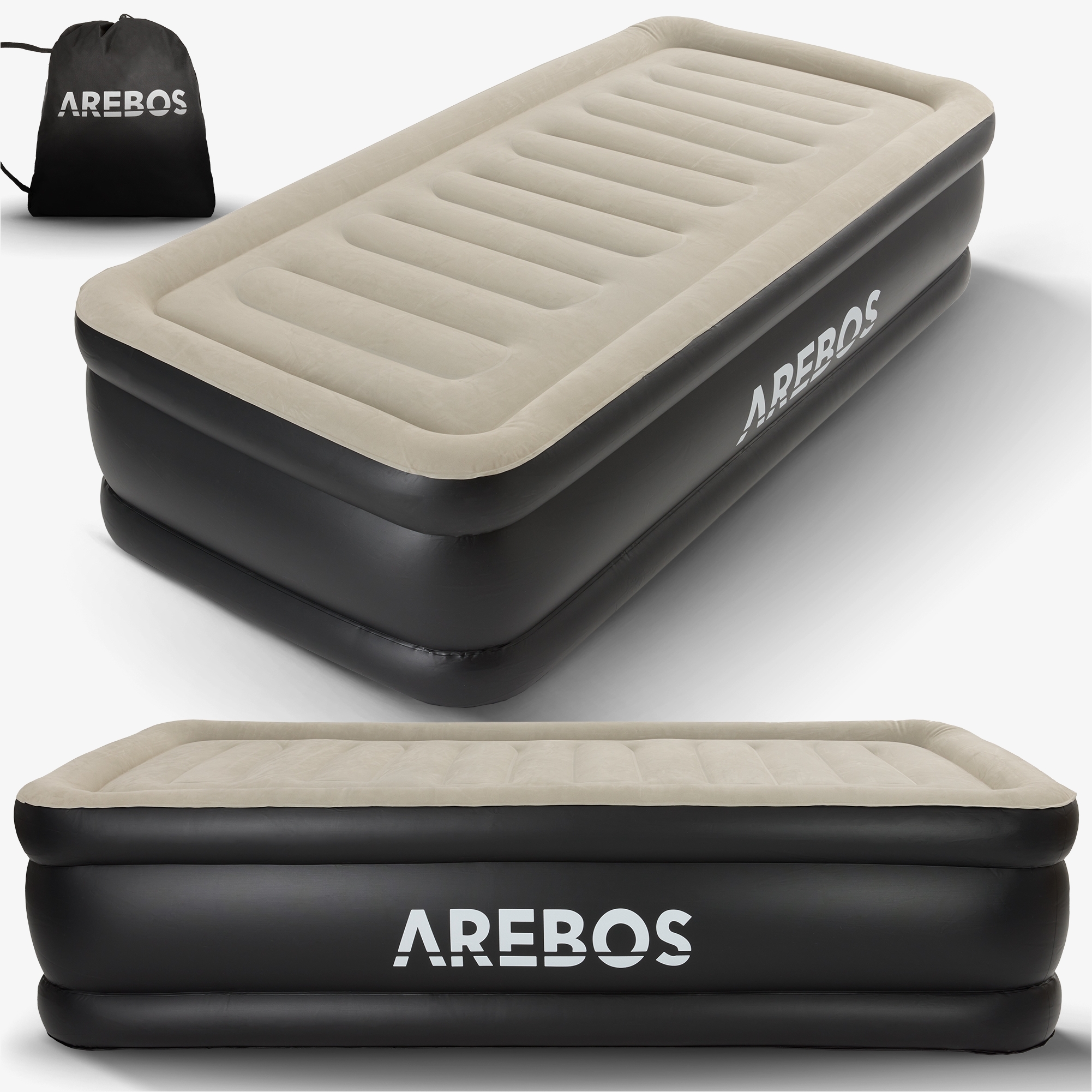 Arebos Matelas gonflable Lit d'invité avec pompe électrique, sac inclus, pour 1 personne - 203 x 95 x 51cm