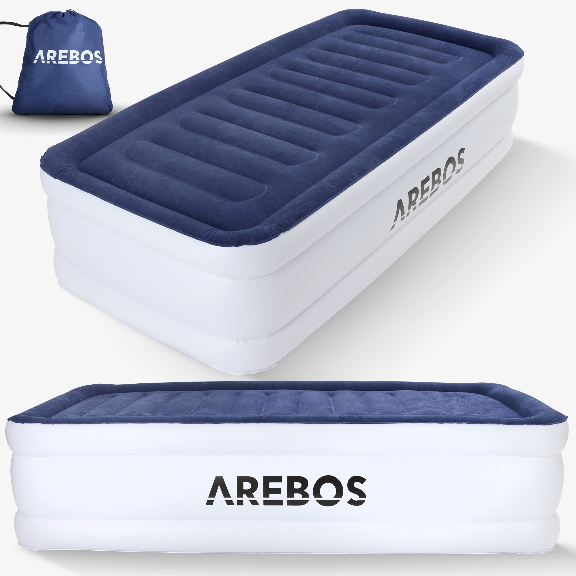 Arebos Matelas gonflable Lit d'invité avec pompe électrique, sac inclus, pour 1 personne - 203 x 95 x 51cm