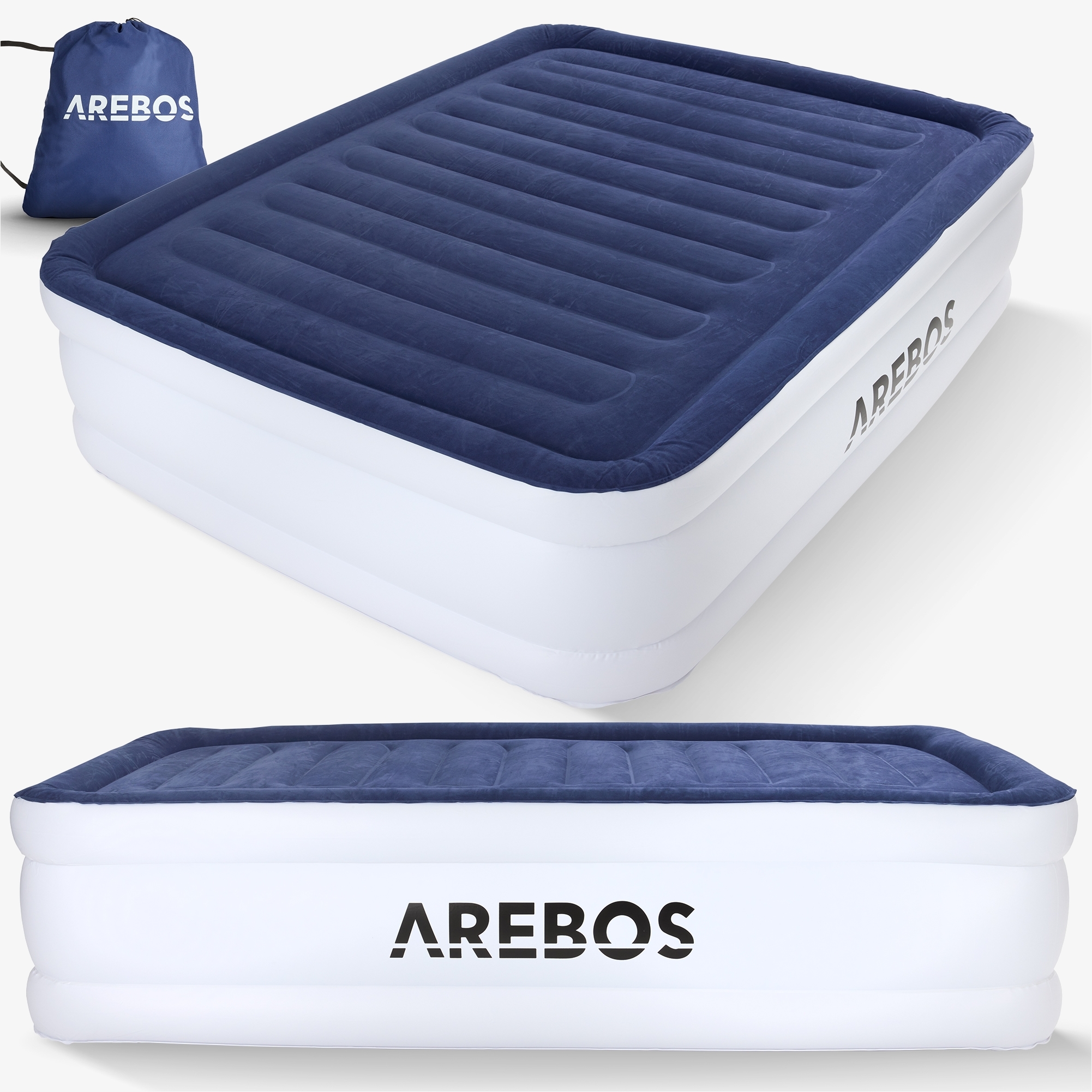 Arebos Matelas gonflable Lit d'invité avec pompe électrique, sac inclus, pour 2 personnes - 203 x 152,5 x 51cm