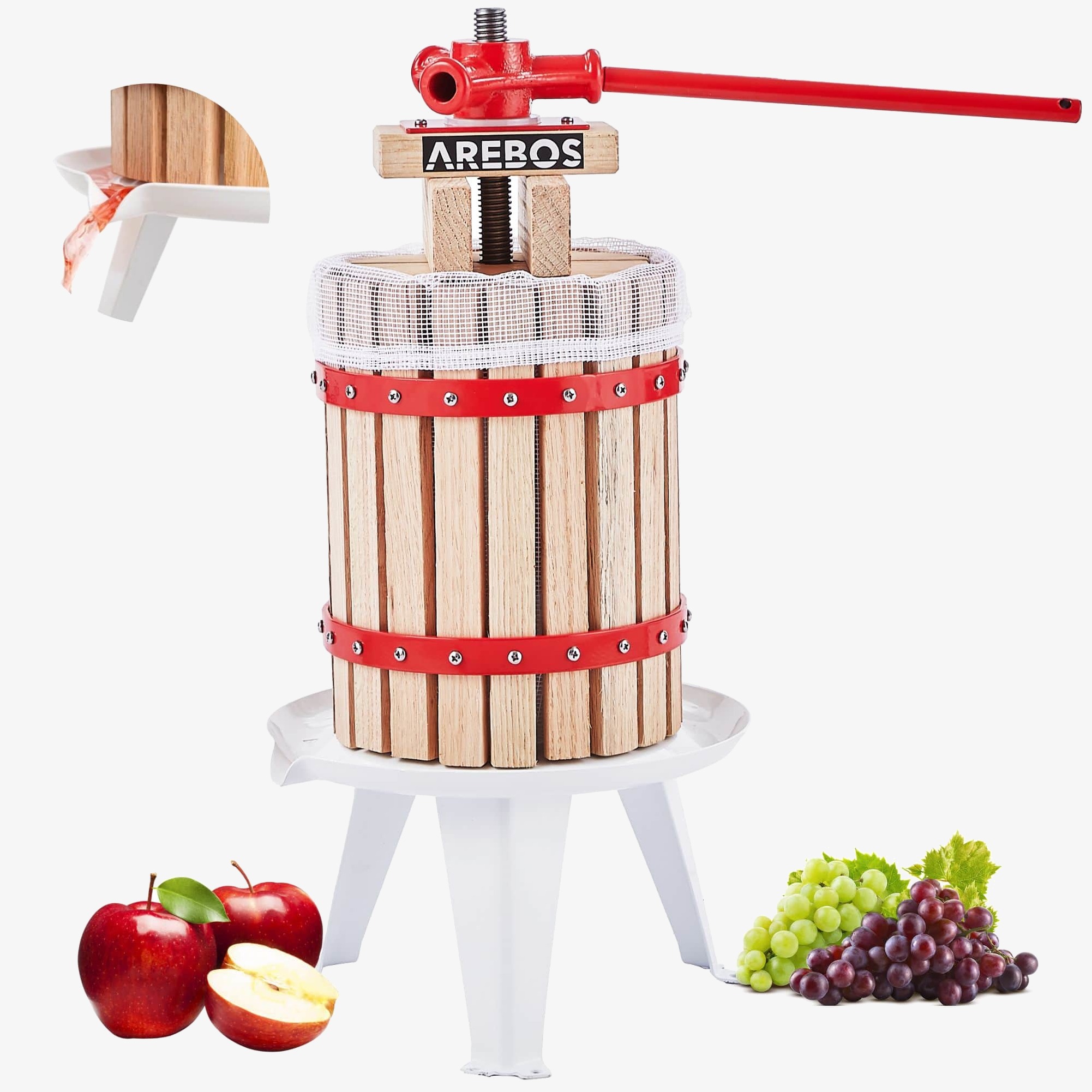 Arebos Presse-fruits manuel 6 L Presse-fruits pour jus de fruits de sa propre production