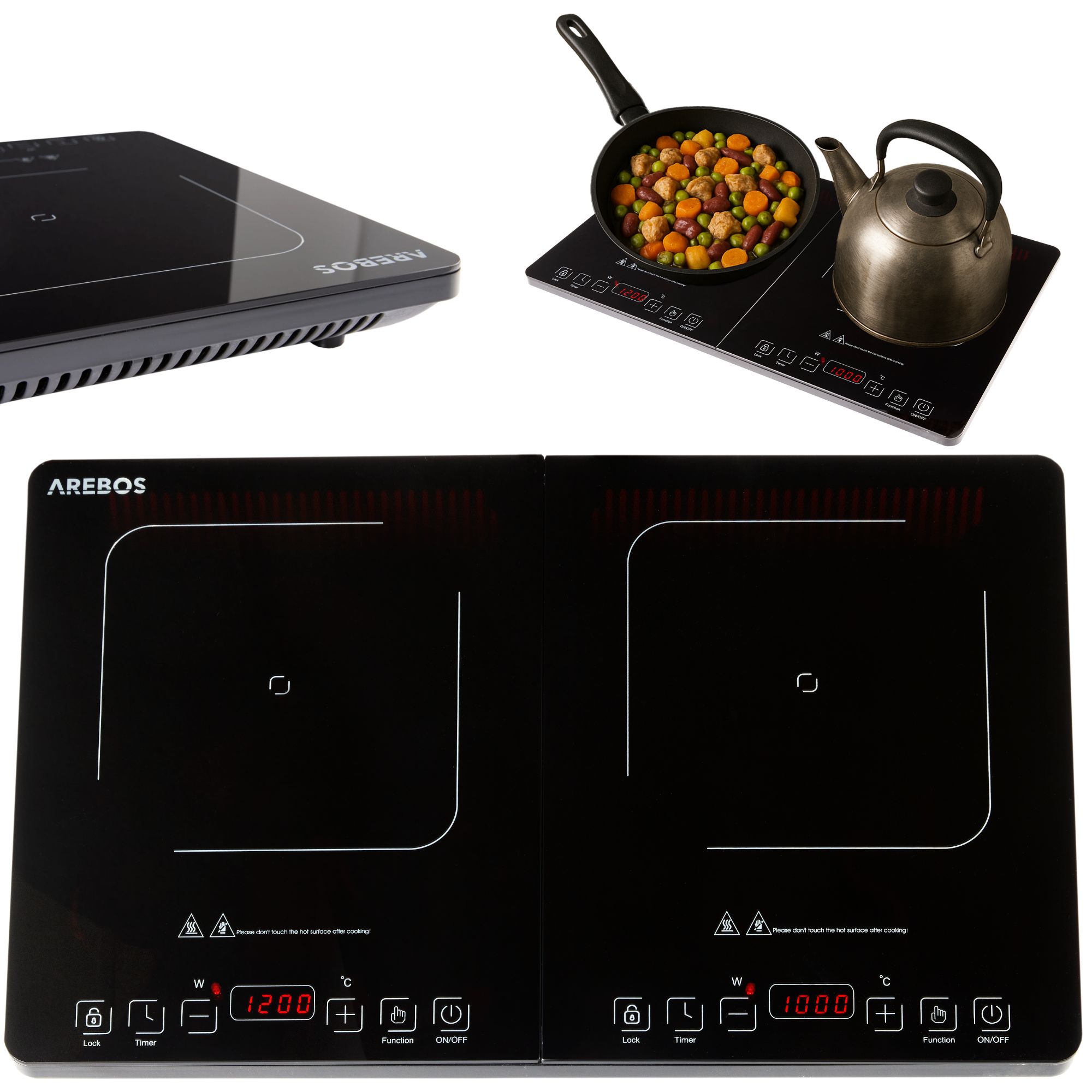 Arebos Plaque de cuisson à induction double 3500W 2 zones de cuisson avec écran tactile et minuterie