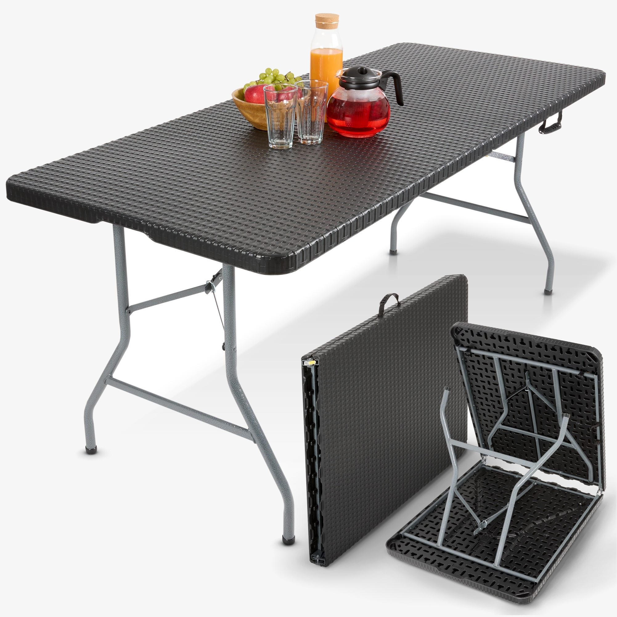 Arebos Table pliante - 182x74x74cm - camping,jardin fête,facile d'entretien,pliable avec poignée