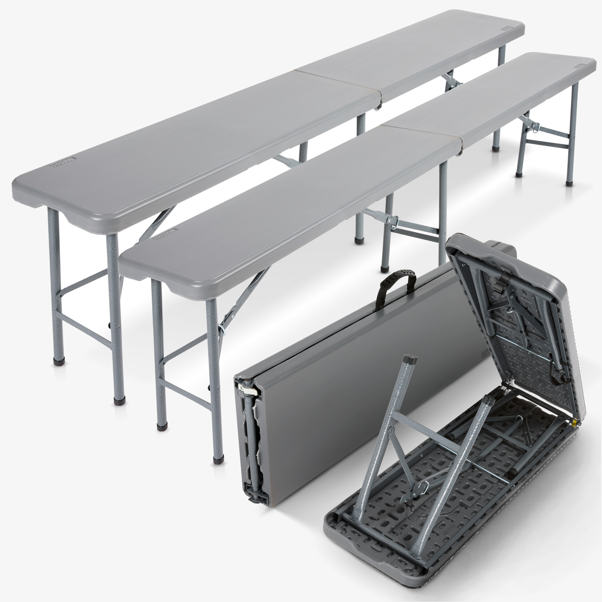 Arebos 2x banquette pliante - 181x30x43cm - camping,jardin fête,facile d'entretien,pliable avec poignée
