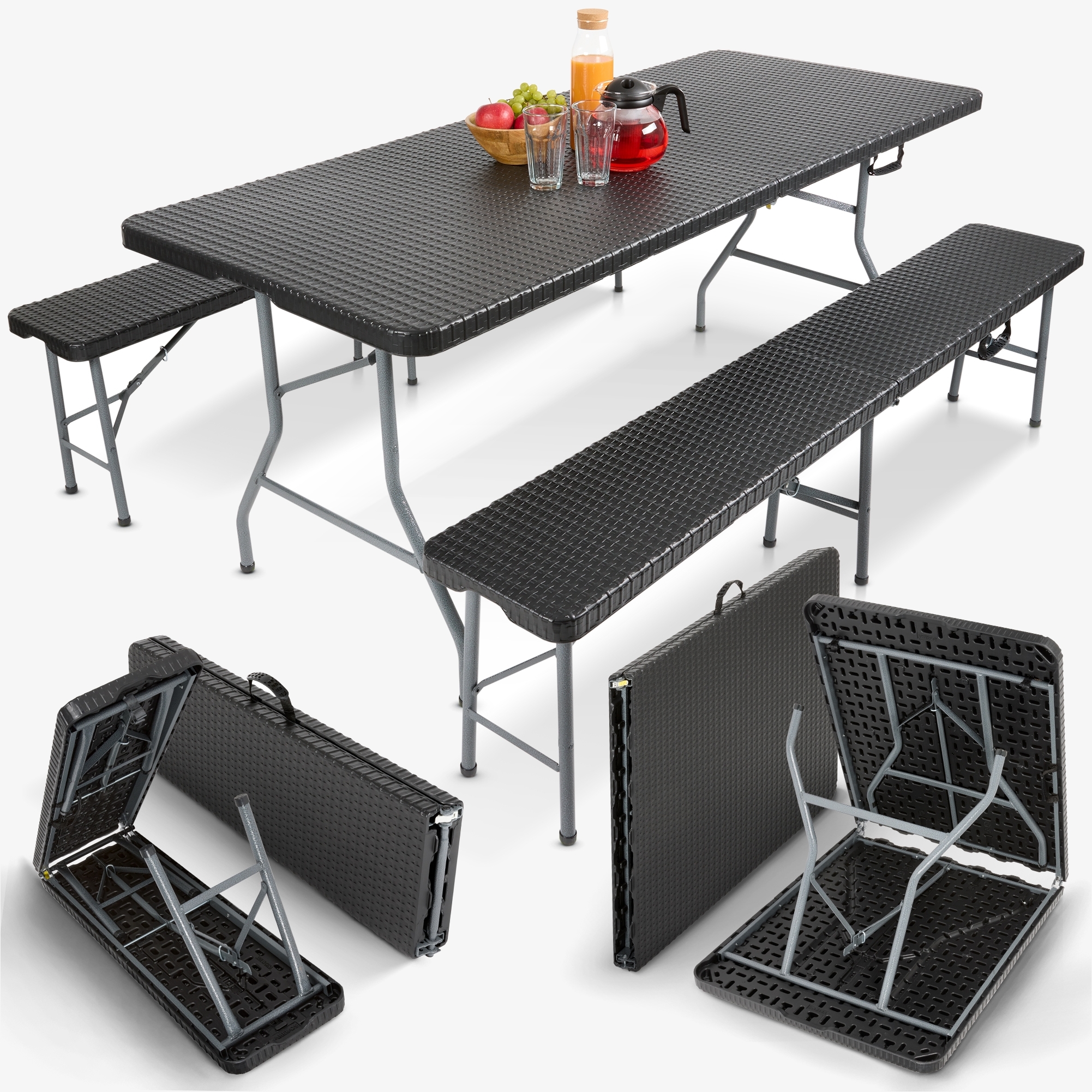 Arebos Ensemble de bancs et table - Set de table de bière, table pliante & 2x bancs pliants 183 cm