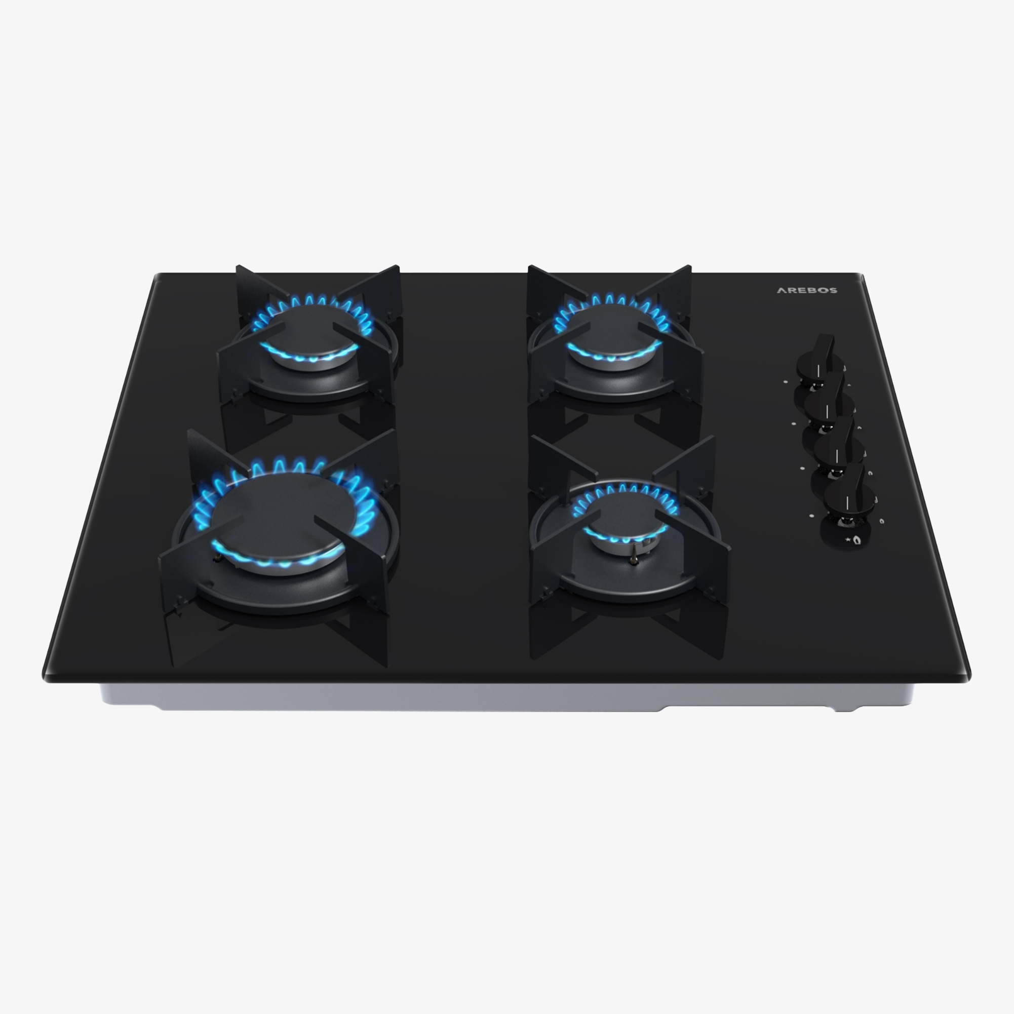 Arebos Cuisinière à gaz de 4 flammes Vitrocéramique Table de cuisson à gaz Autonome Noir