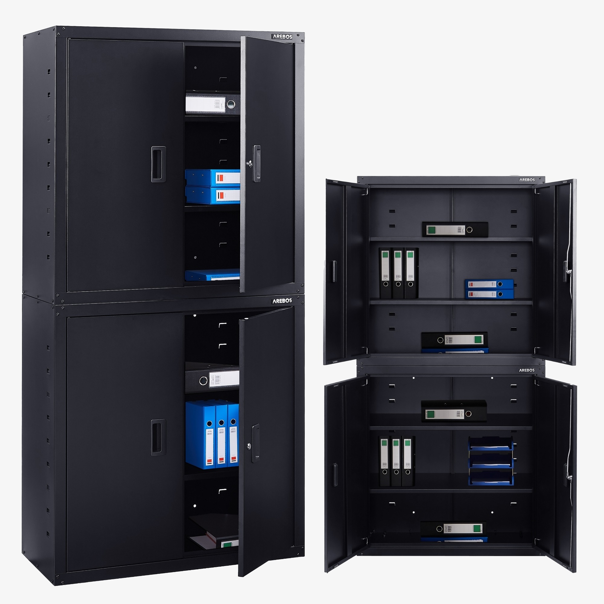 Arebos Armoire de bureau - 180x40x90cm,4 portes,4 étagères réglables en hauteur