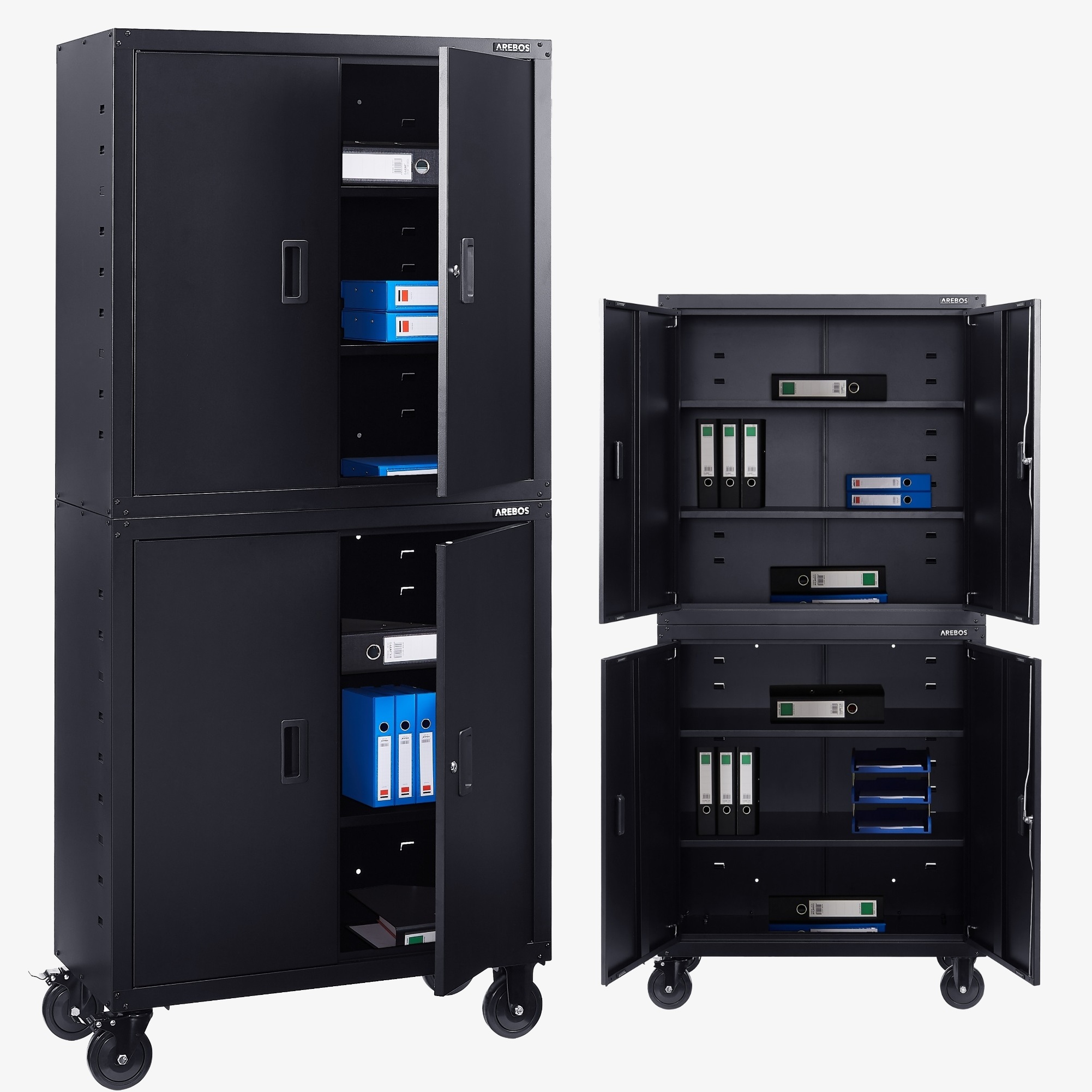 Arebos Armoire de classement Armoire de Bureau 4 étagères réglables 180x90x40cm
