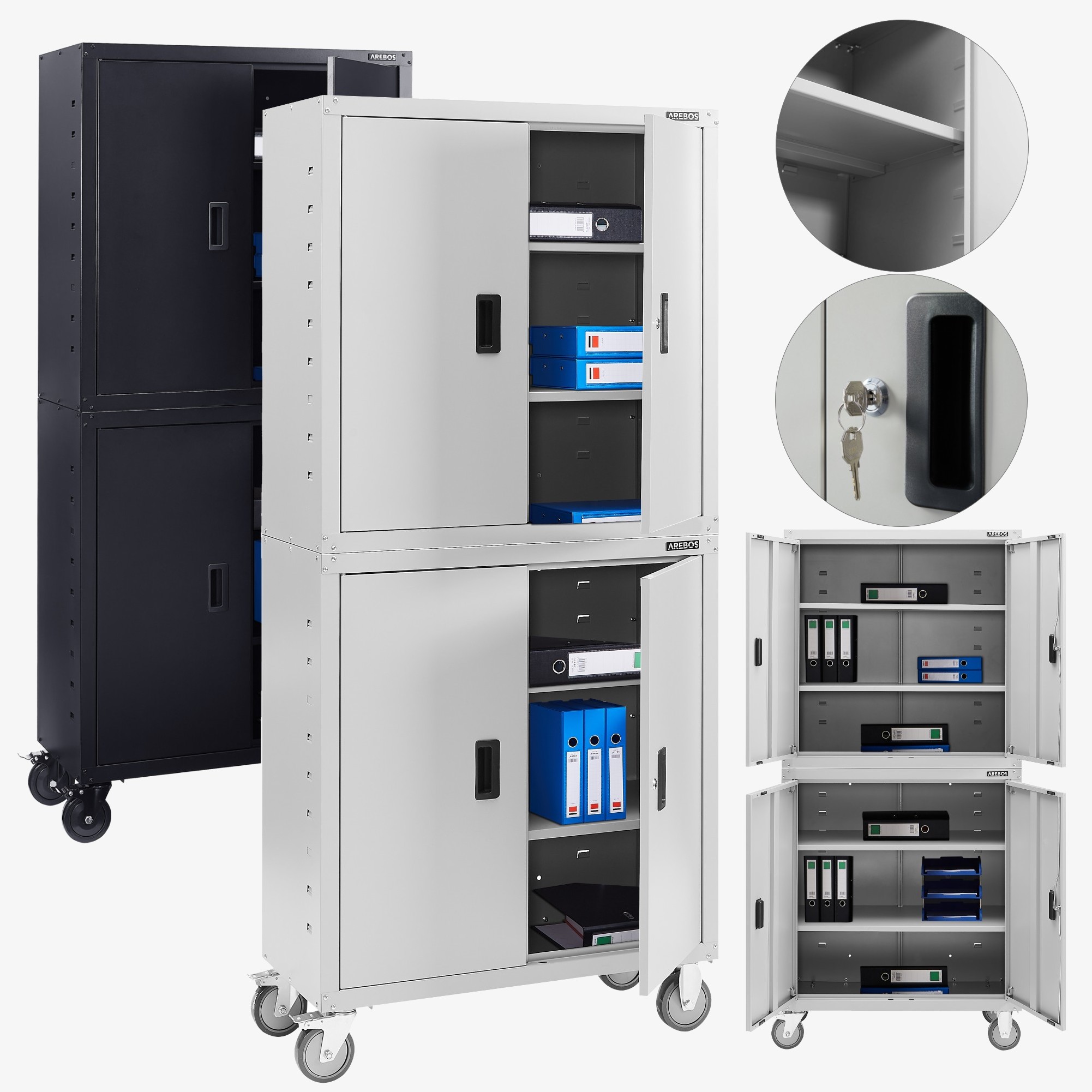 Arebos Armoire de classement Armoire de Bureau 4 étagères réglables 180x90x40cm