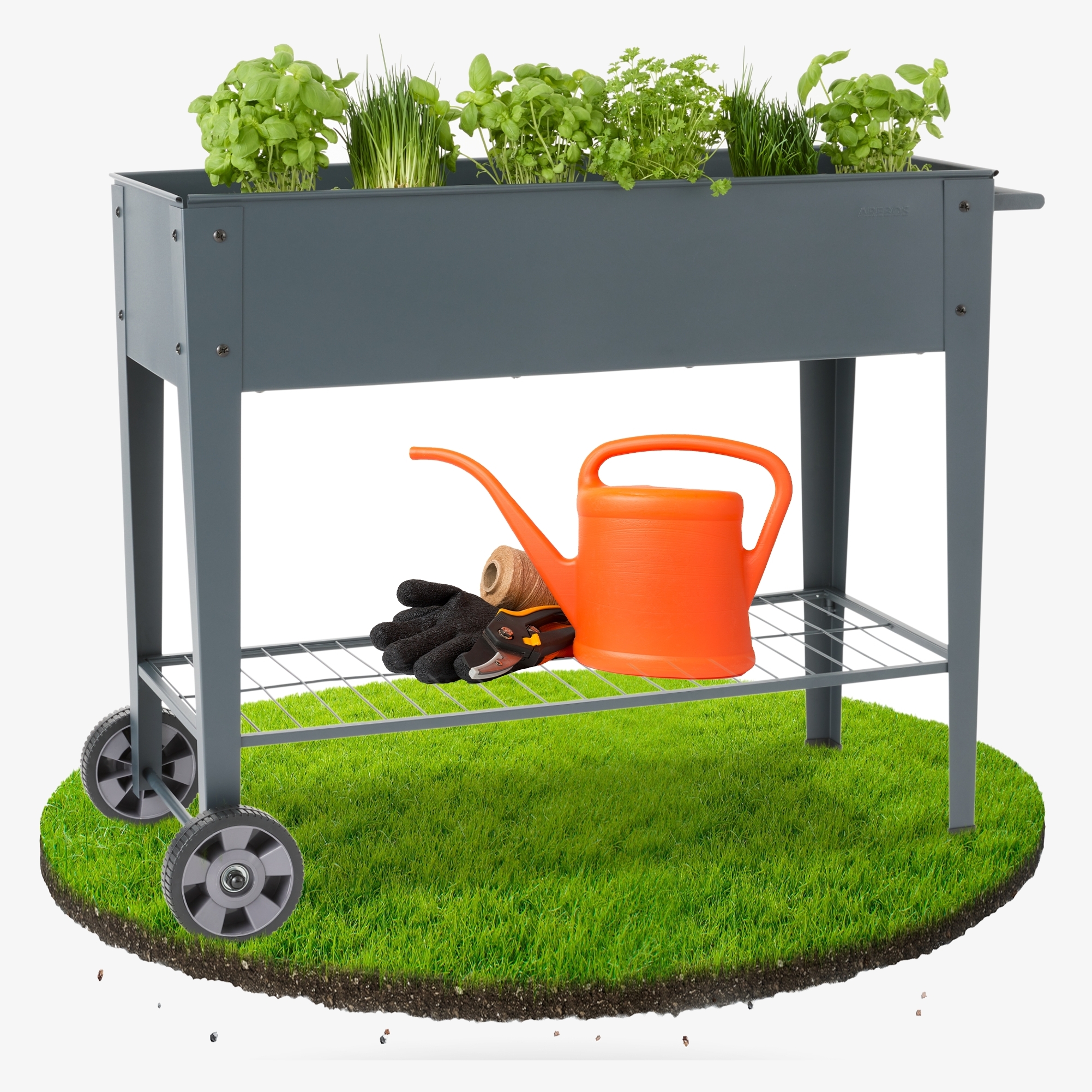 Arebos Bac à légumes surélevé en métal avec roulettes Bac à plantes Capacité de charge : 50 kg Capacité : env. 45 L