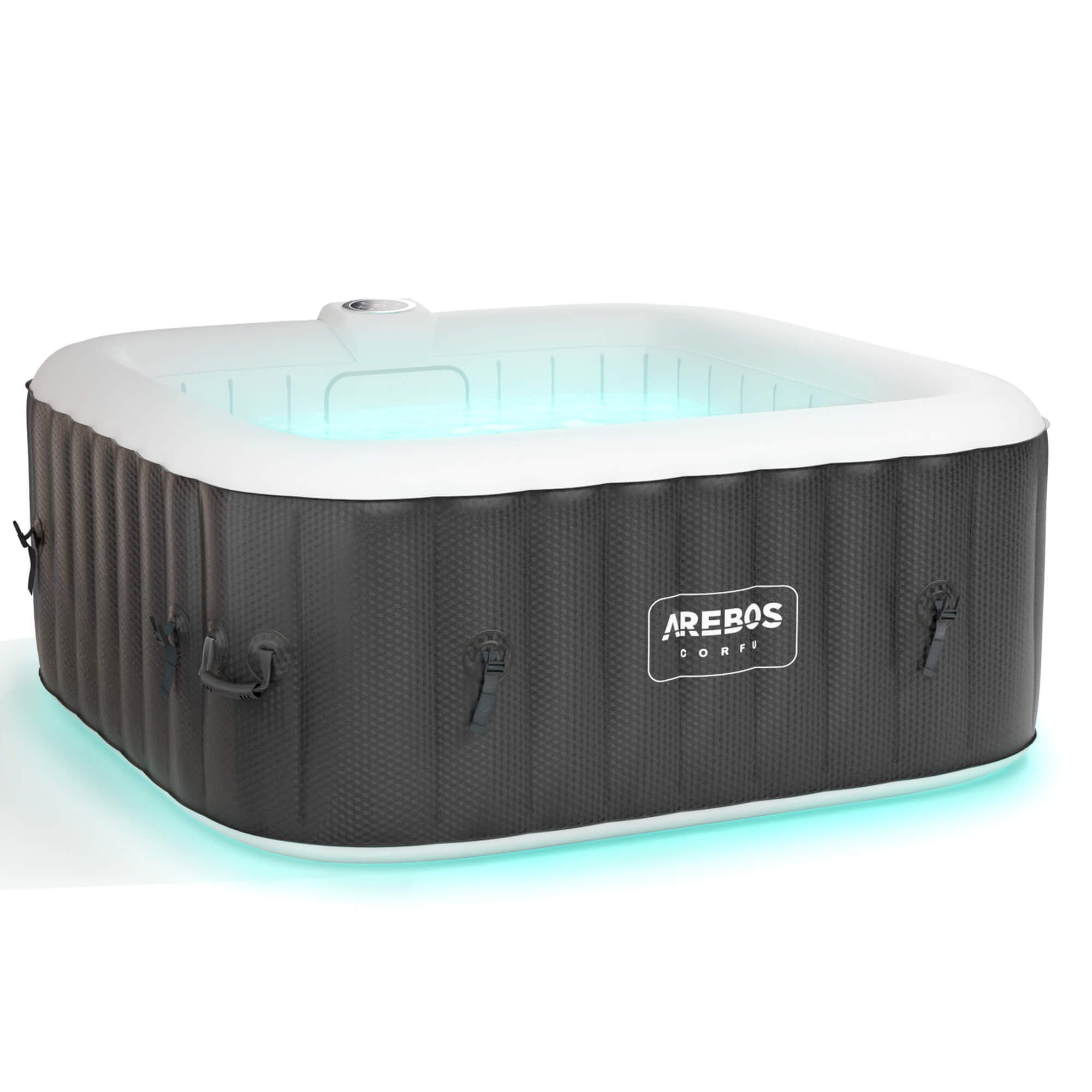 Arebos Jacuzzi Corfu avec éclairage LED | gonflable | In & Outdoor | 15 x114 cm | 4 personnes | Chauffage | incl. Couverture