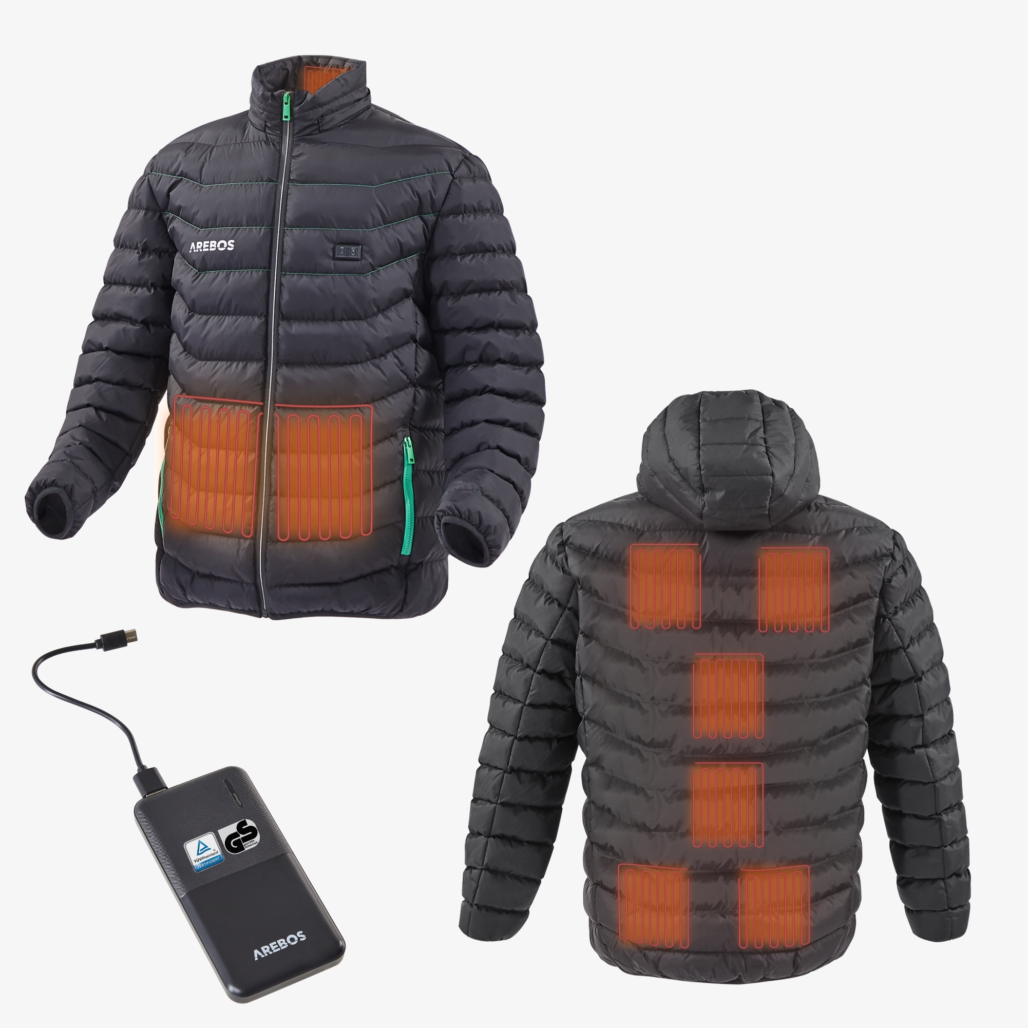 Arebos Veste thermique à batterie 10000 mAh, 3 niveaux de chauffage avec powerbank