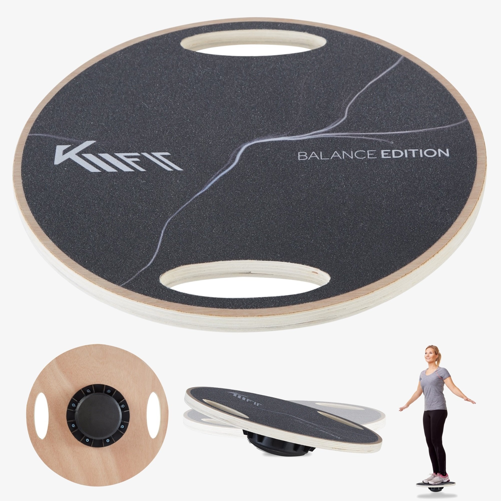 KM-Fit Planche à balancer Planche d'équilibre en bois Surface antidérapante Charge maximale 200 kg Toupie ø 39,5 cm
