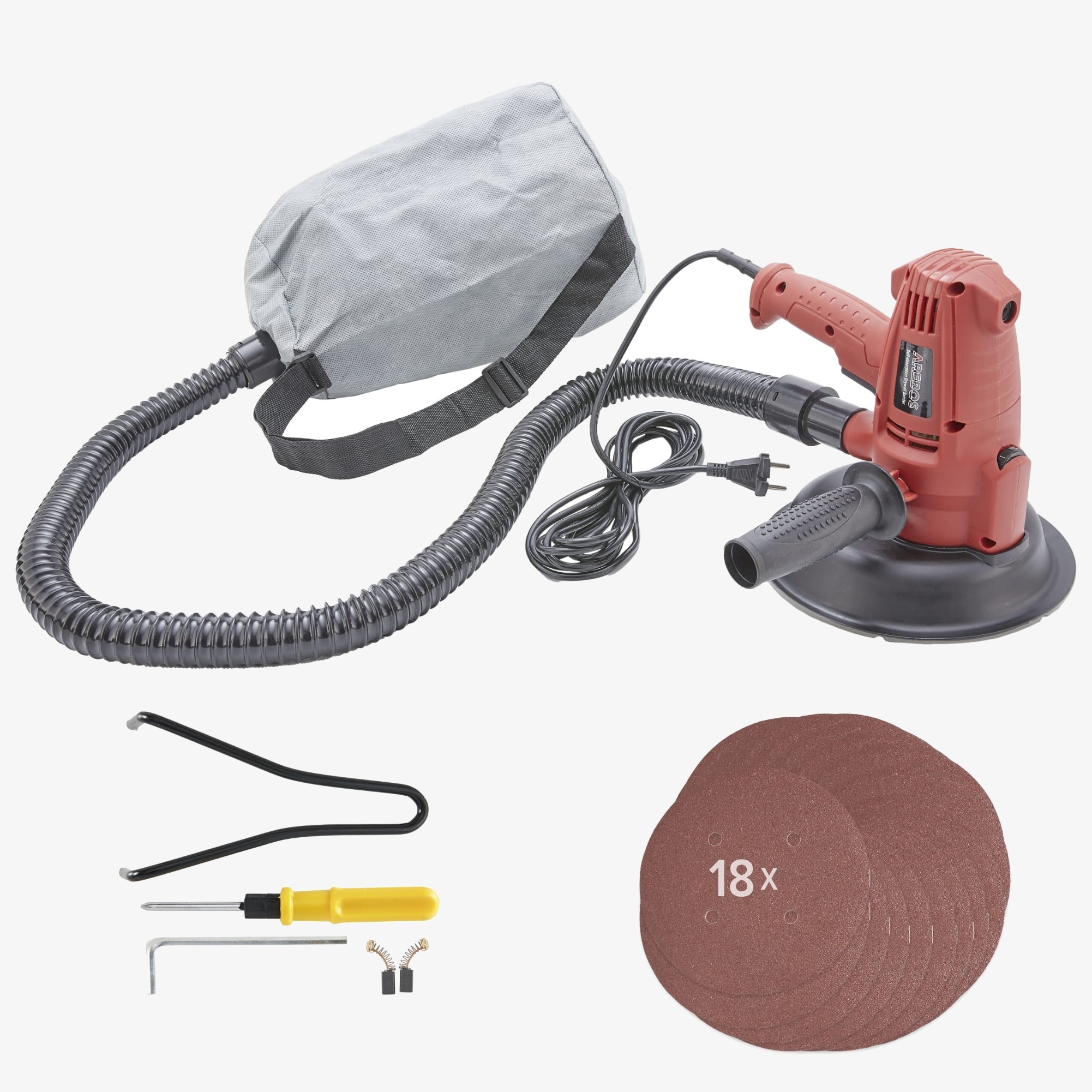 Arebos Ponceuse pour plafonds et cloisons sèches 710W - avec aspiration & 18x disques de ponçage Ø180mm