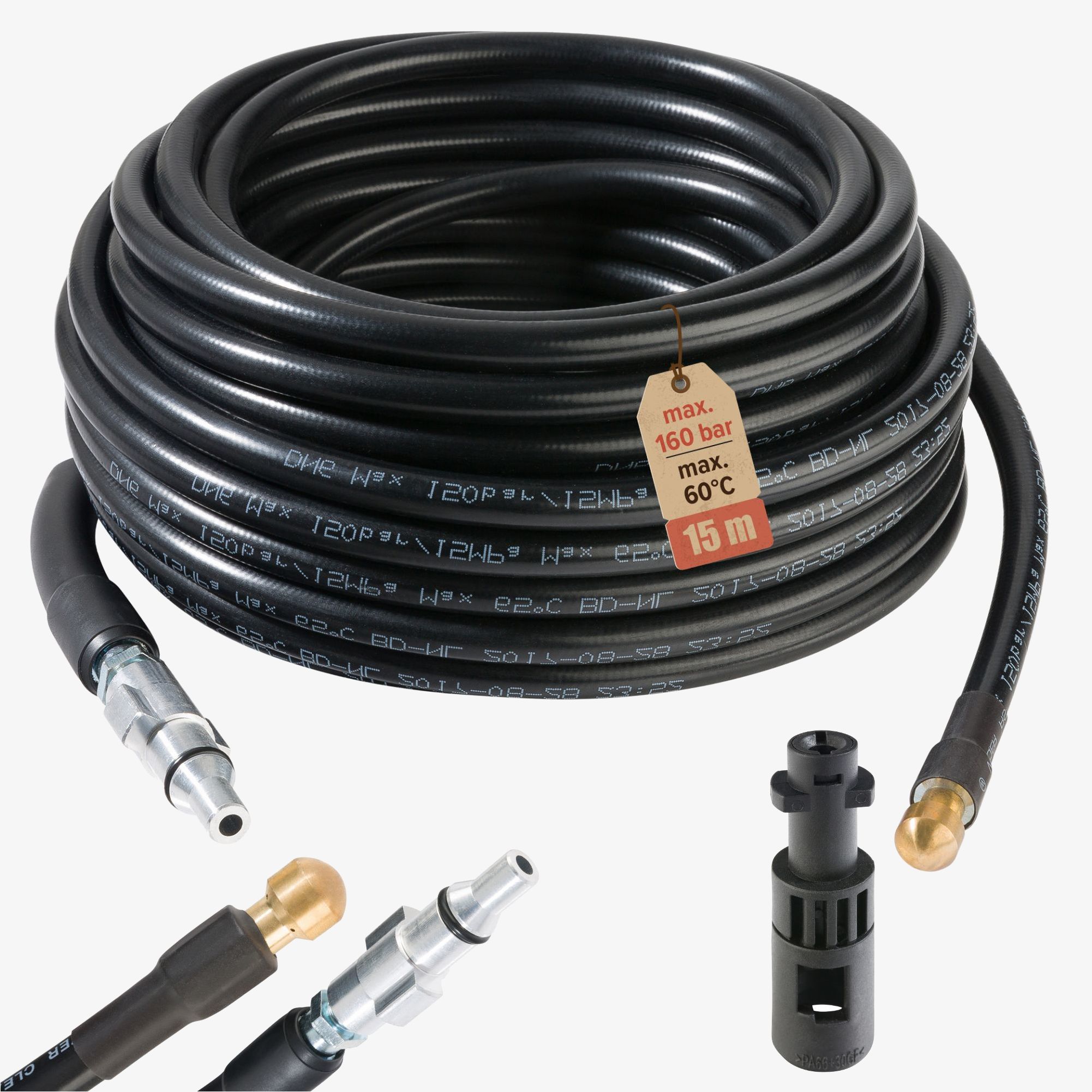 Arebos Tuyau d'Arrosage de Nettoyage 15m avec Connexion Lavor 160 bar