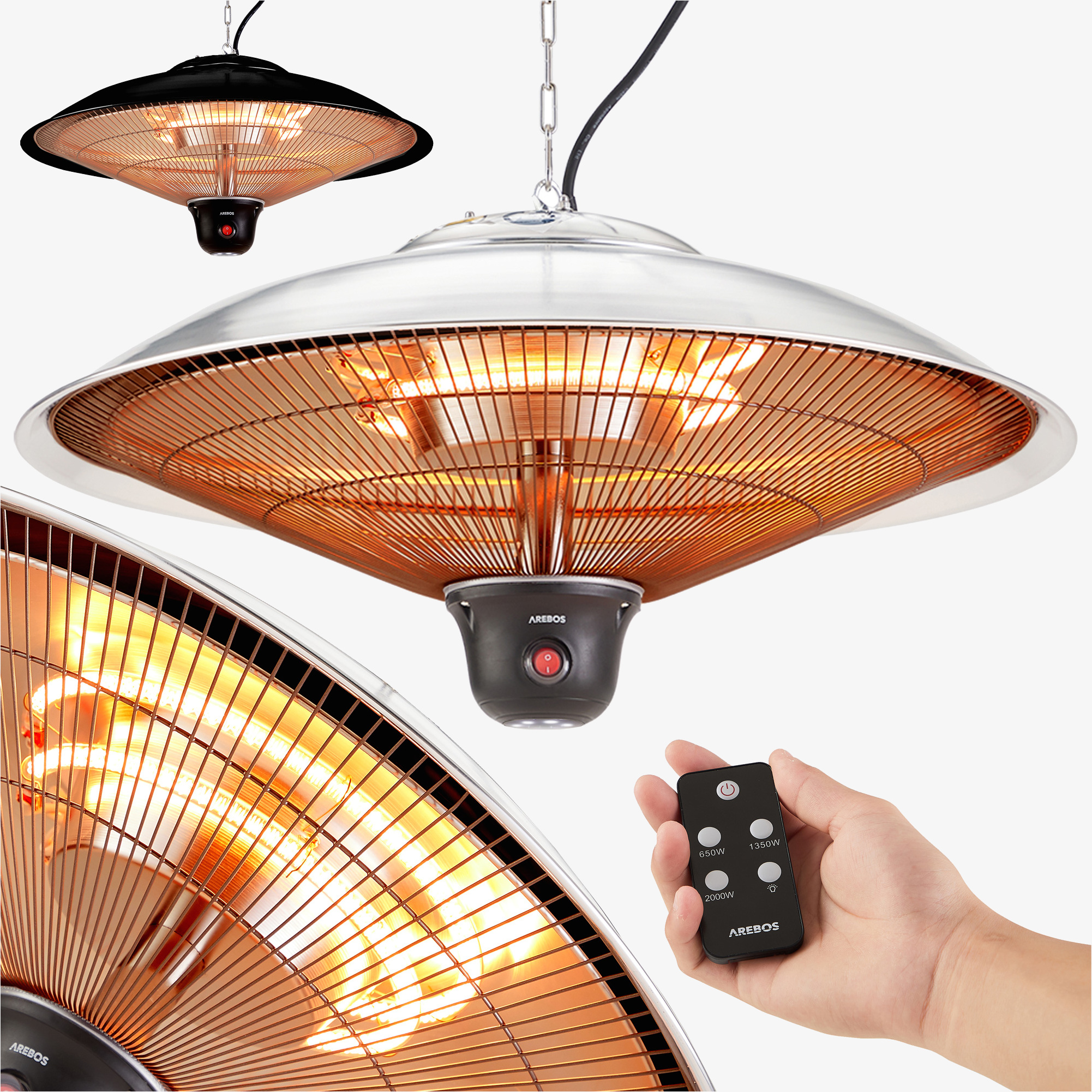 Arebos Radiateur infrarouge de plafond 2000W - Télécommande ,3 niveaux de chauffage ,extérieur,LED