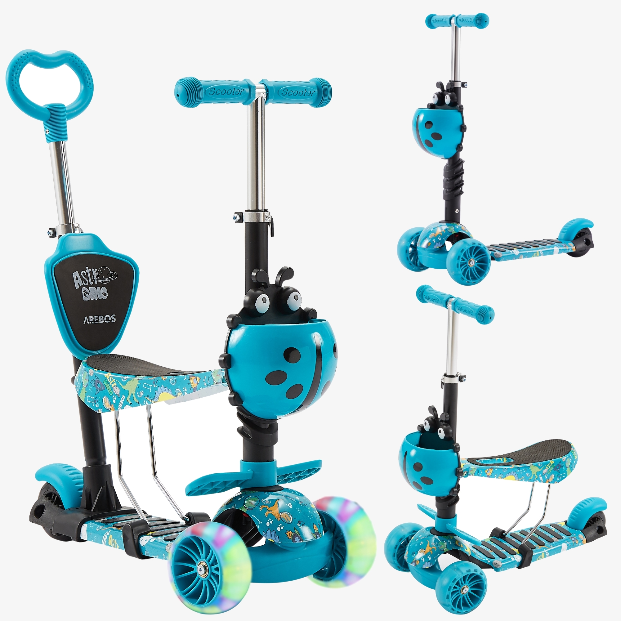 Arebos Trottinette pour enfants avec pneus LED Plateau antidérapant, frein à pied, charge : max. 50 kg