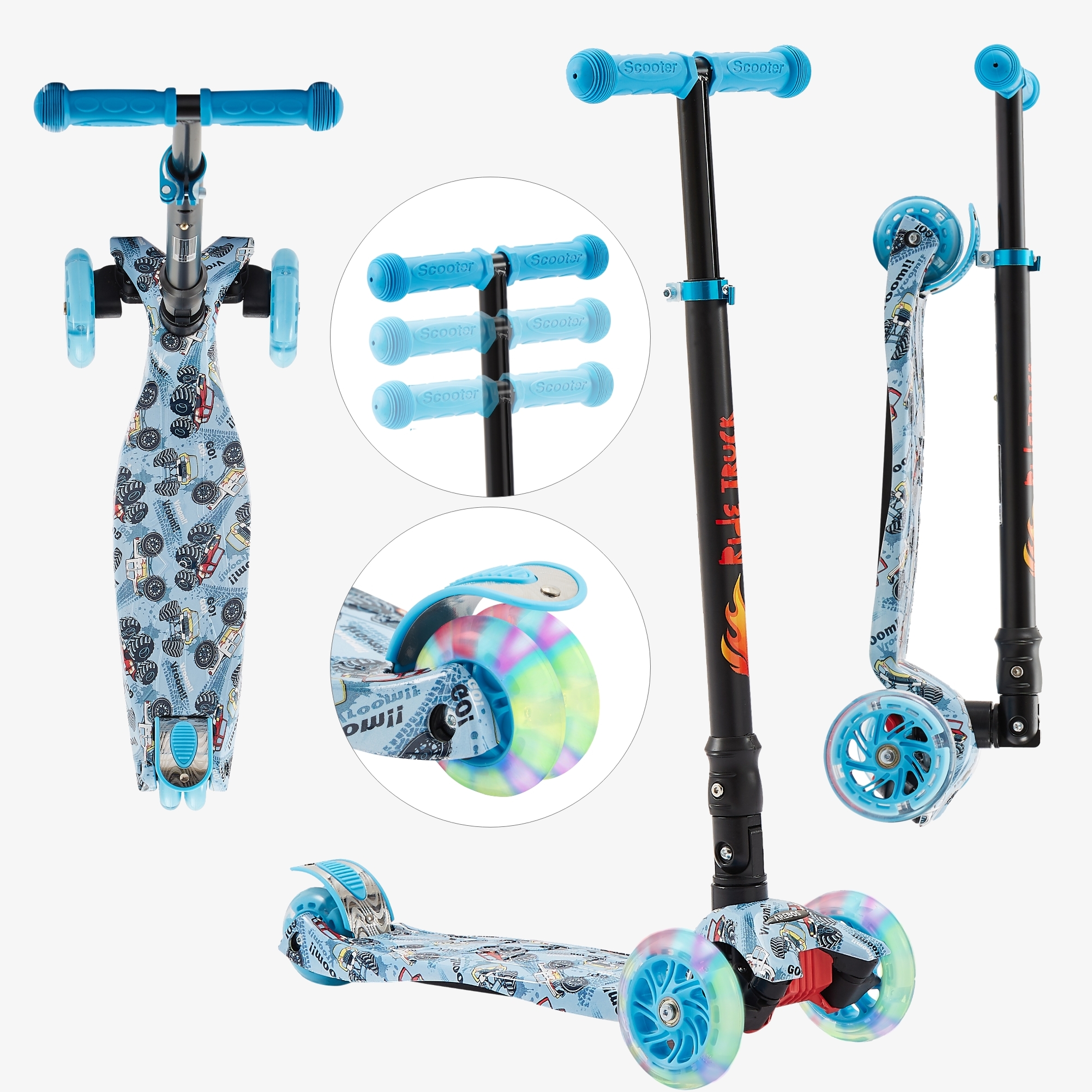 Arebos Trottinette pour enfants avec pneus LED Plateau antidérapant, frein à pied, charge : max. 50 kg
