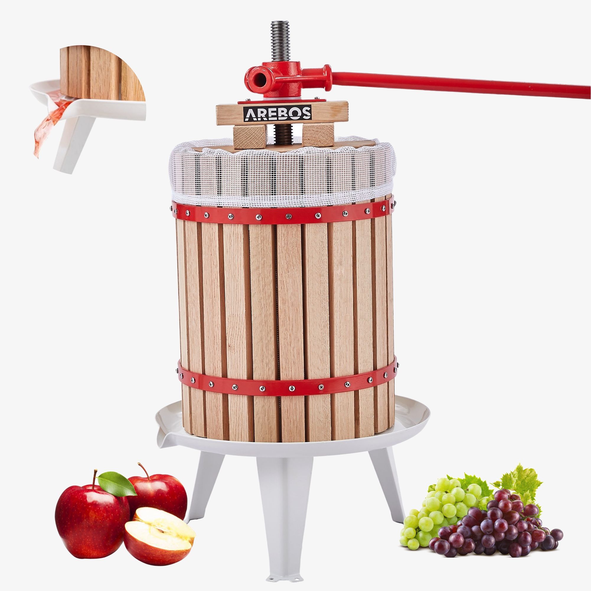 Arebos Presse-fruits manuel 18 L Presse-fruits pour jus de fruits de sa propre production