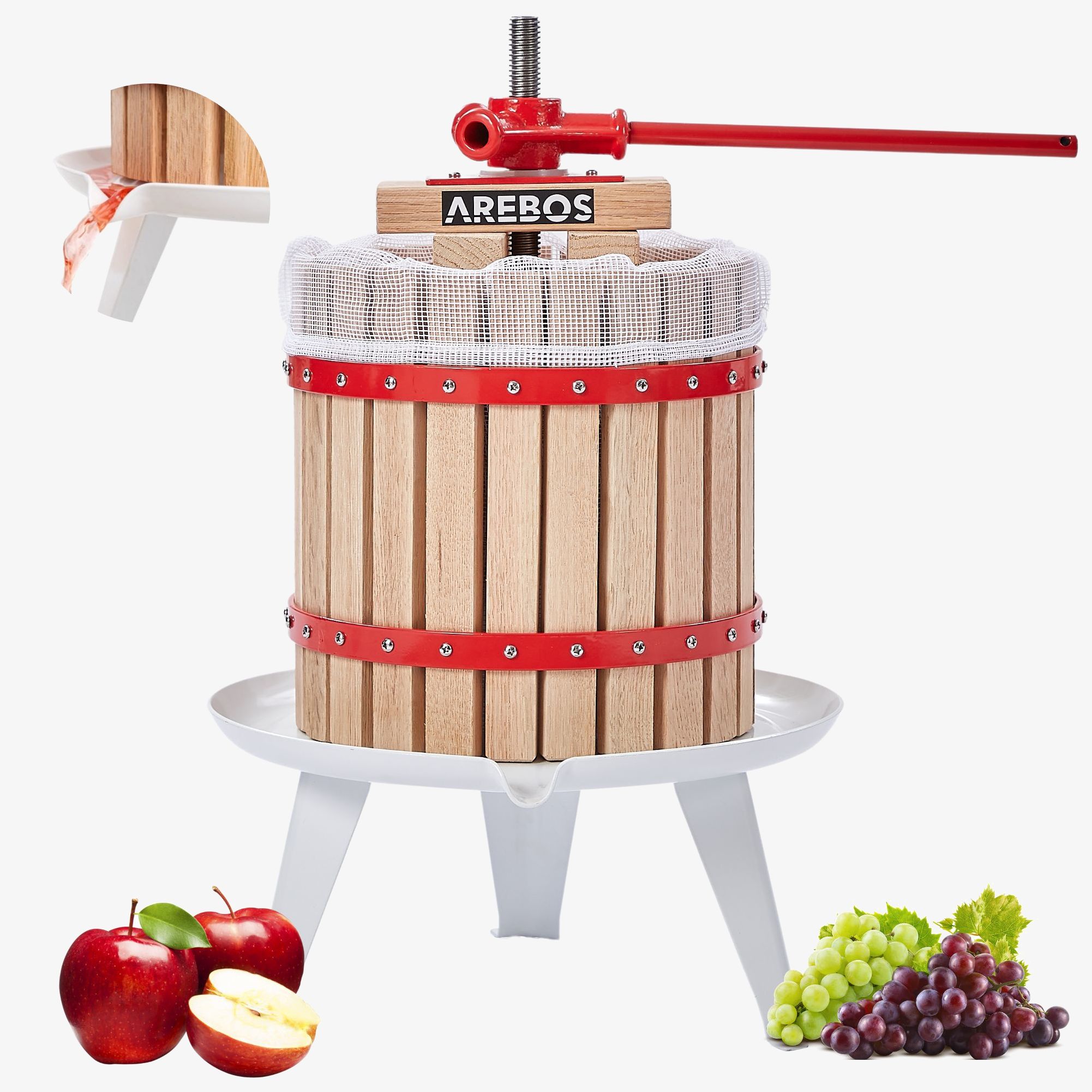 Arebos Presse-fruits manuel 12 L Presse-fruits pour jus de fruits de sa propre production