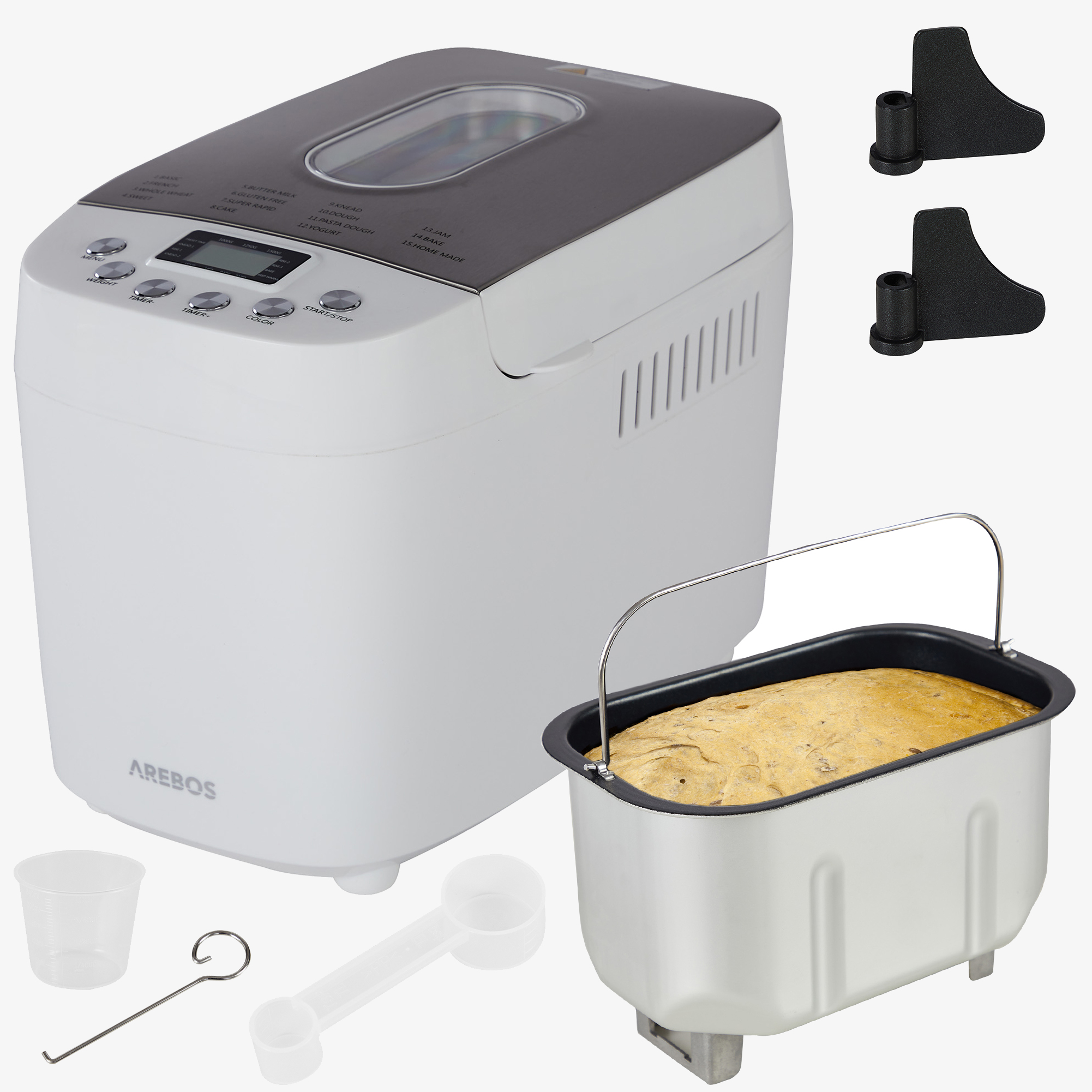 Arebos Machine à pain 1500gr 15programmes Minuteur Écran LCD 850W Blanc