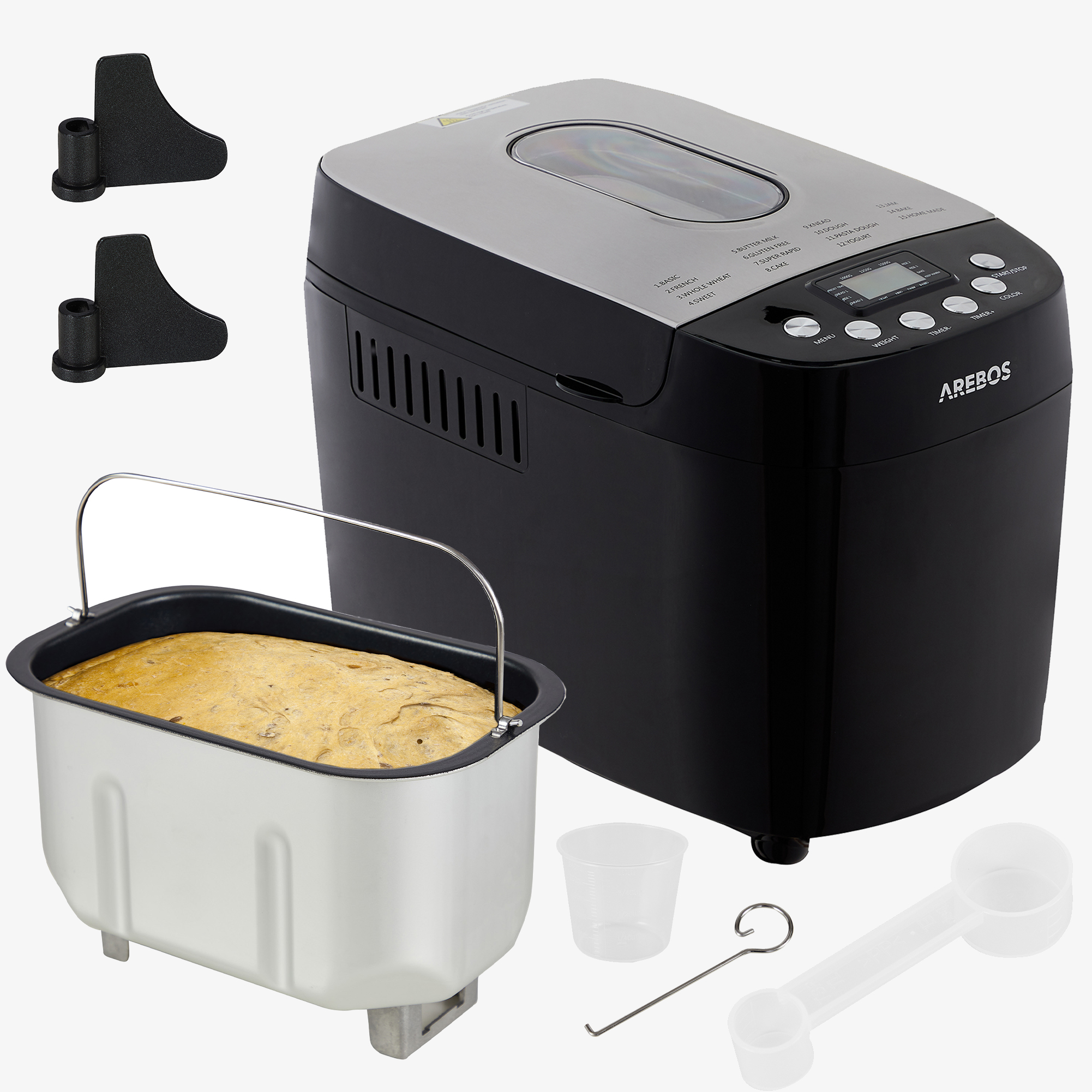 Arebos Machine à pain 1500gr 15programmes Minuteur Écran LCD 850W Noir