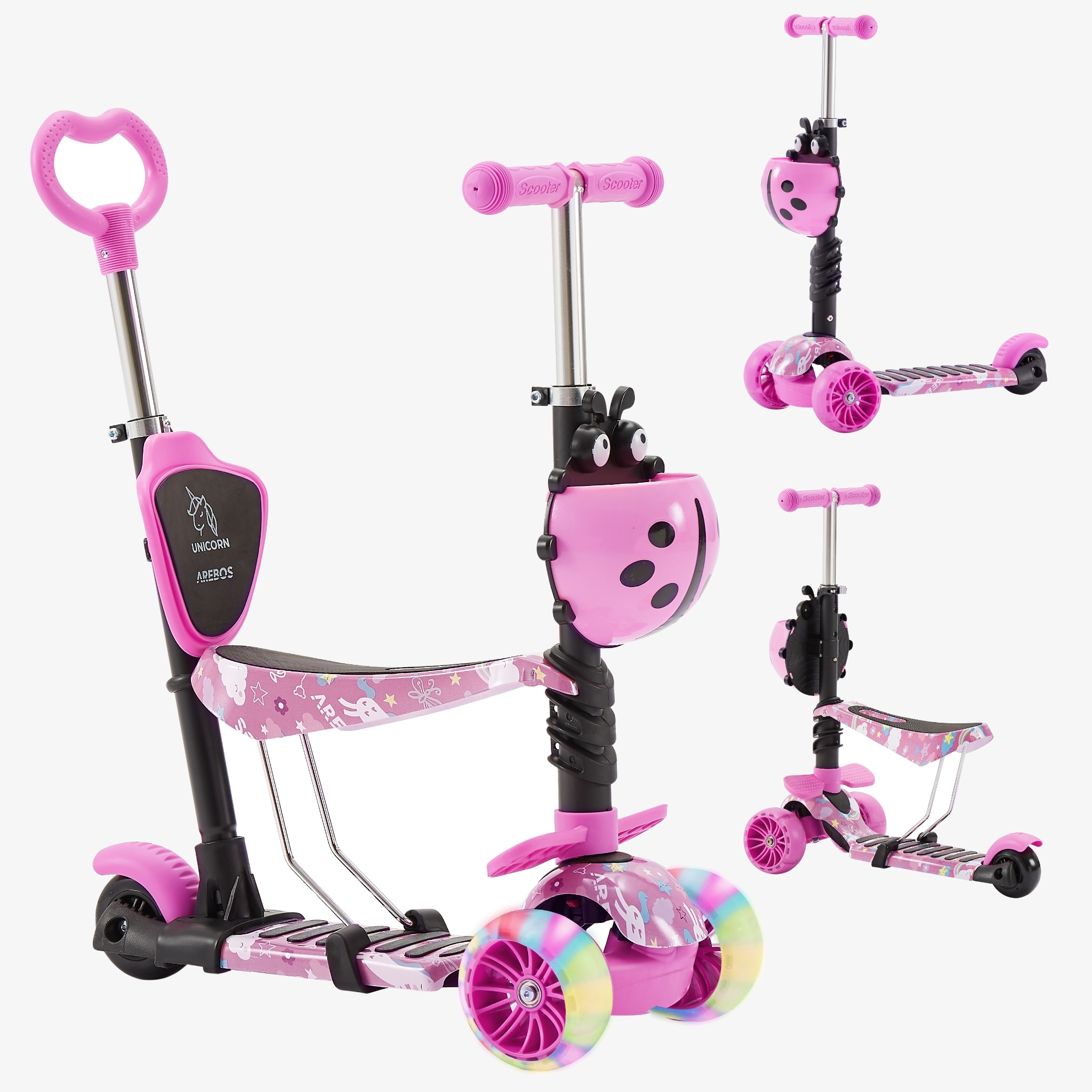 Arebos Trottinette pour enfants avec pneus LED Plateau antidérapant, frein à pied, charge : max. 50 kg