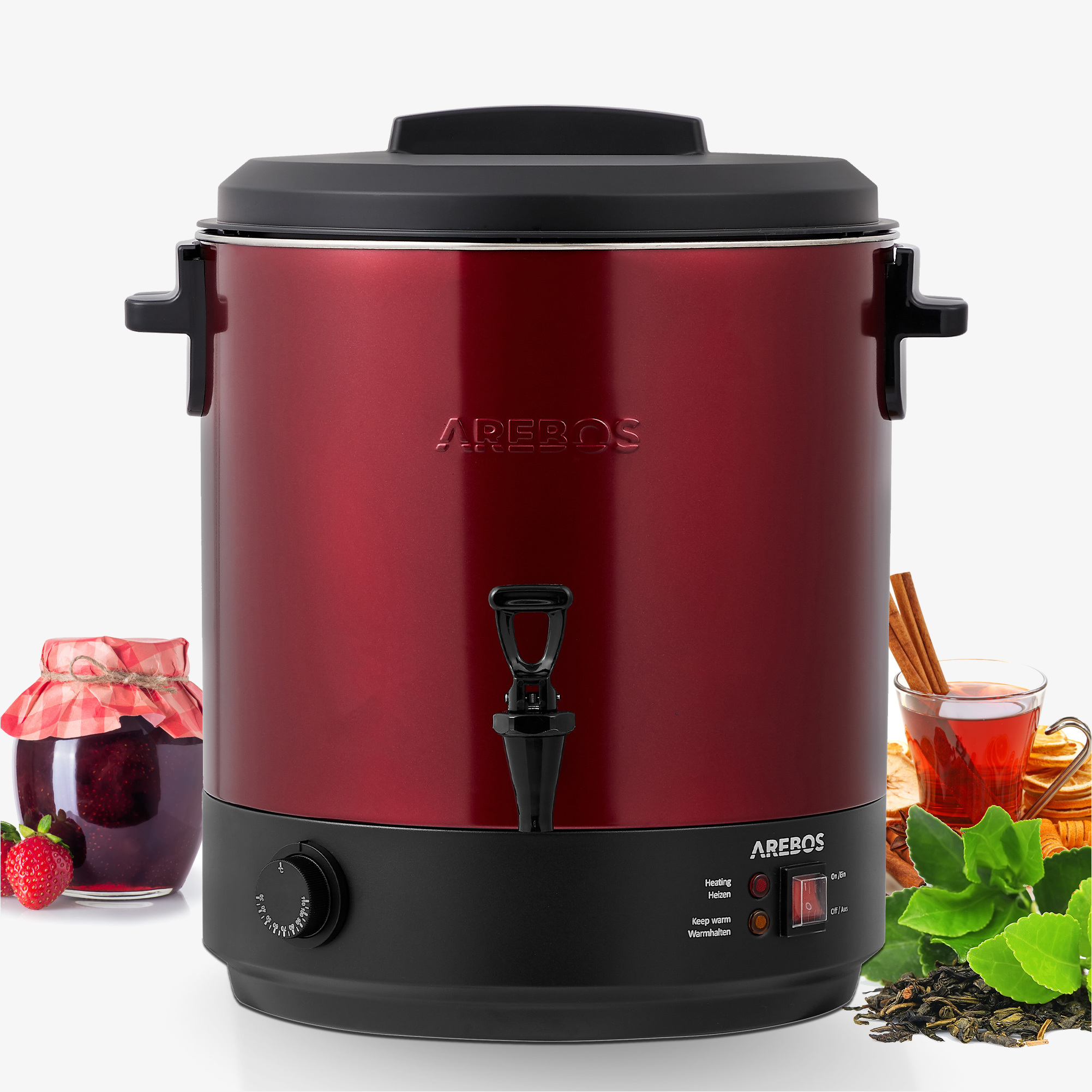 Arebos Machine à conserver 28L-Thermostat,robinet de sortie,protection surchauffe - Rouge