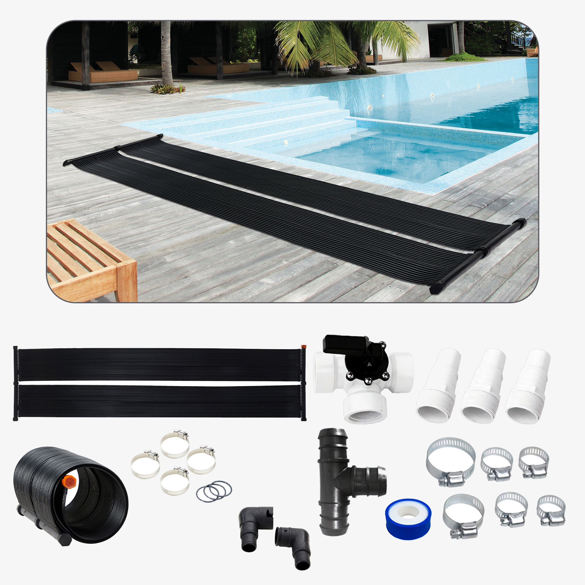 Arebos Chauffage solaire Chauffe-piscine, 300x66 cm, résistant aux UV, y compris kit de dérivation